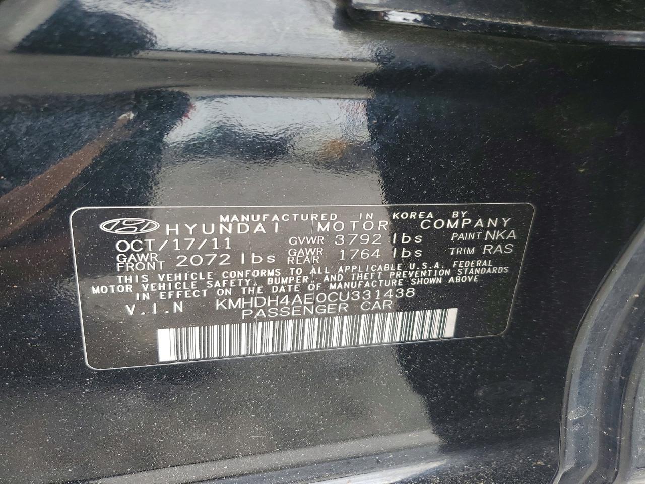 2012 Hyundai Elantra Gls Black vin: KMHDH4AE0CU331438