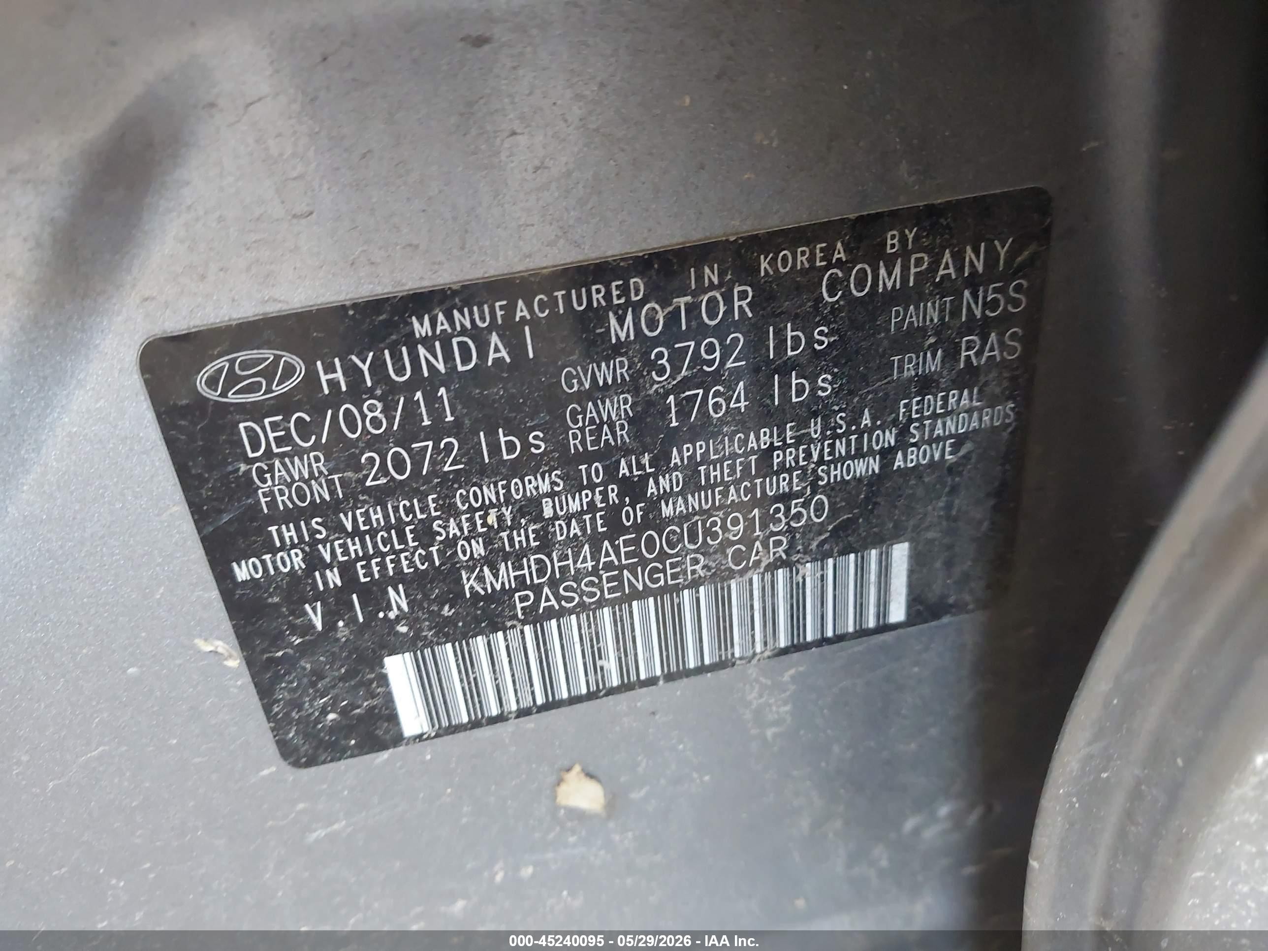 2012 Hyundai Elantra Gls (ulsan Plant) Silver vin: KMHDH4AE0CU391350