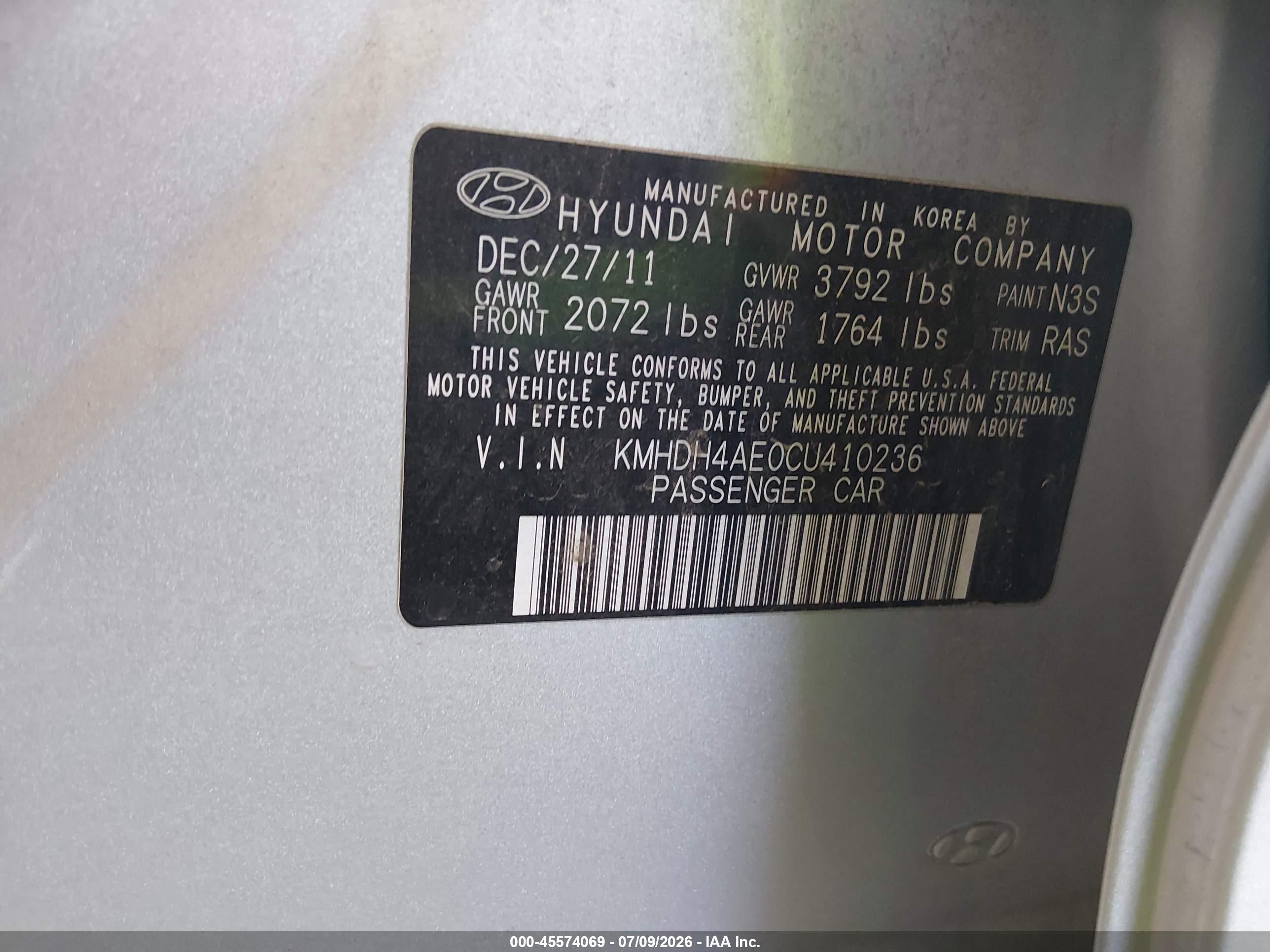 2012 Hyundai Elantra Gls (ulsan Plant) Silver vin: KMHDH4AE0CU410236