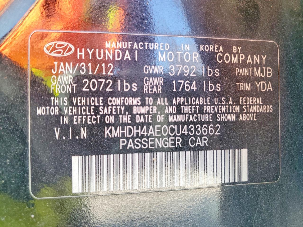 2012 Hyundai Elantra Gls Black vin: KMHDH4AE0CU433662