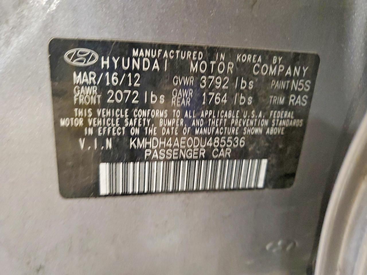 2013 Hyundai Elantra Gls Gray vin: KMHDH4AE0DU485536