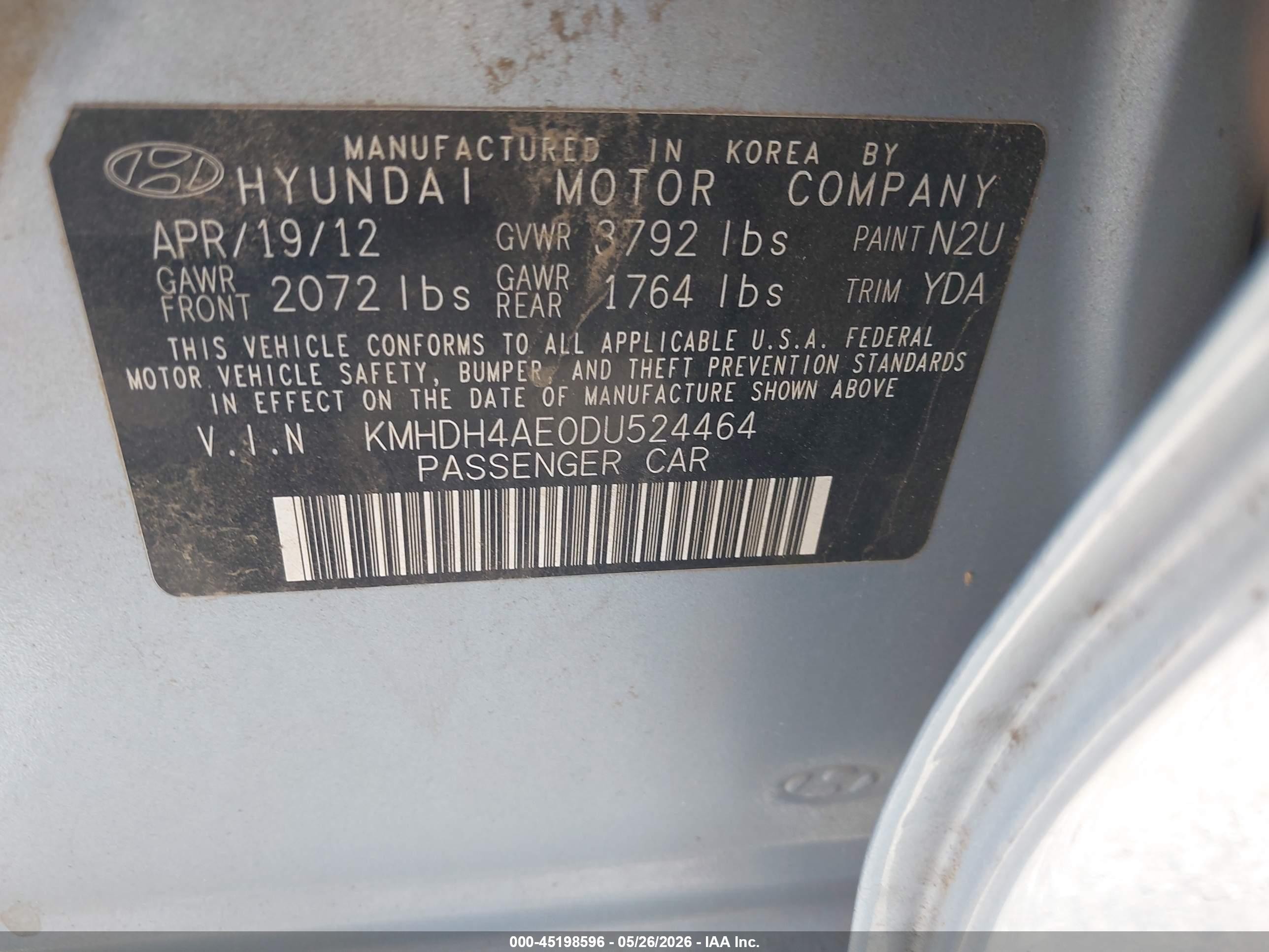 2013 Hyundai Elantra Gls Blue vin: KMHDH4AE0DU524464