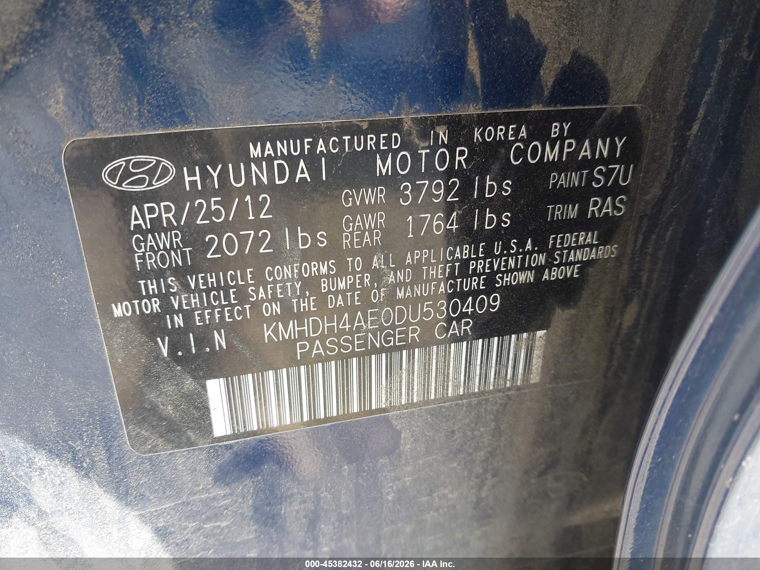 2013 Hyundai Elantra Gls Blue vin: KMHDH4AE0DU530409
