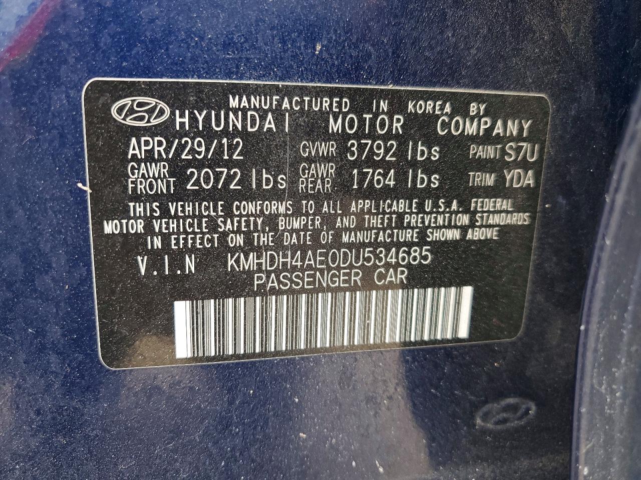 2013 Hyundai Elantra Gls Blue vin: KMHDH4AE0DU534685