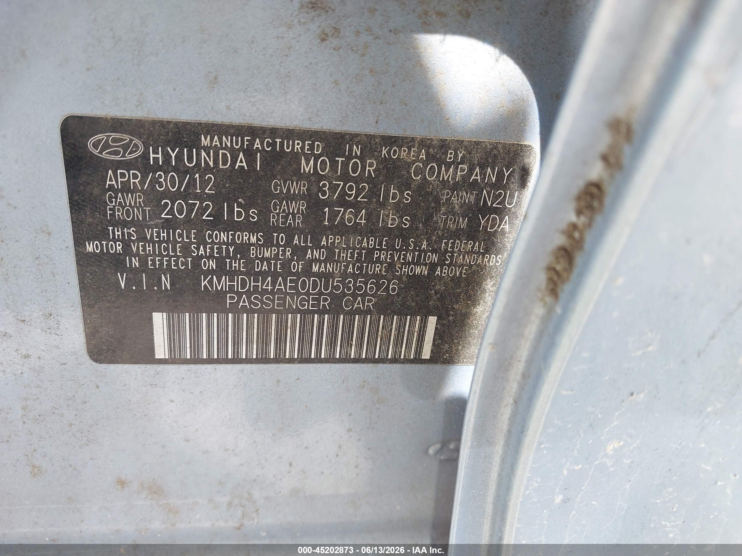 2013 Hyundai Elantra Gls Blue vin: KMHDH4AE0DU535626