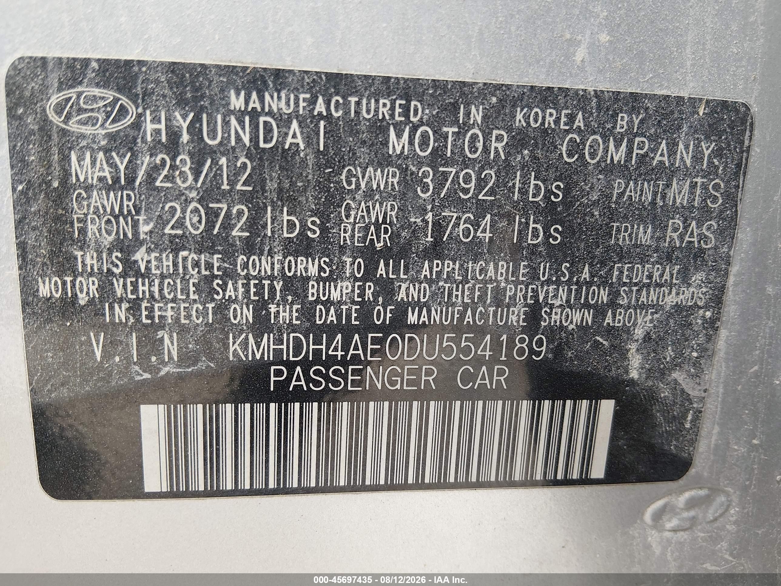 2013 Hyundai Elantra Limited Silver vin: KMHDH4AE0DU554189