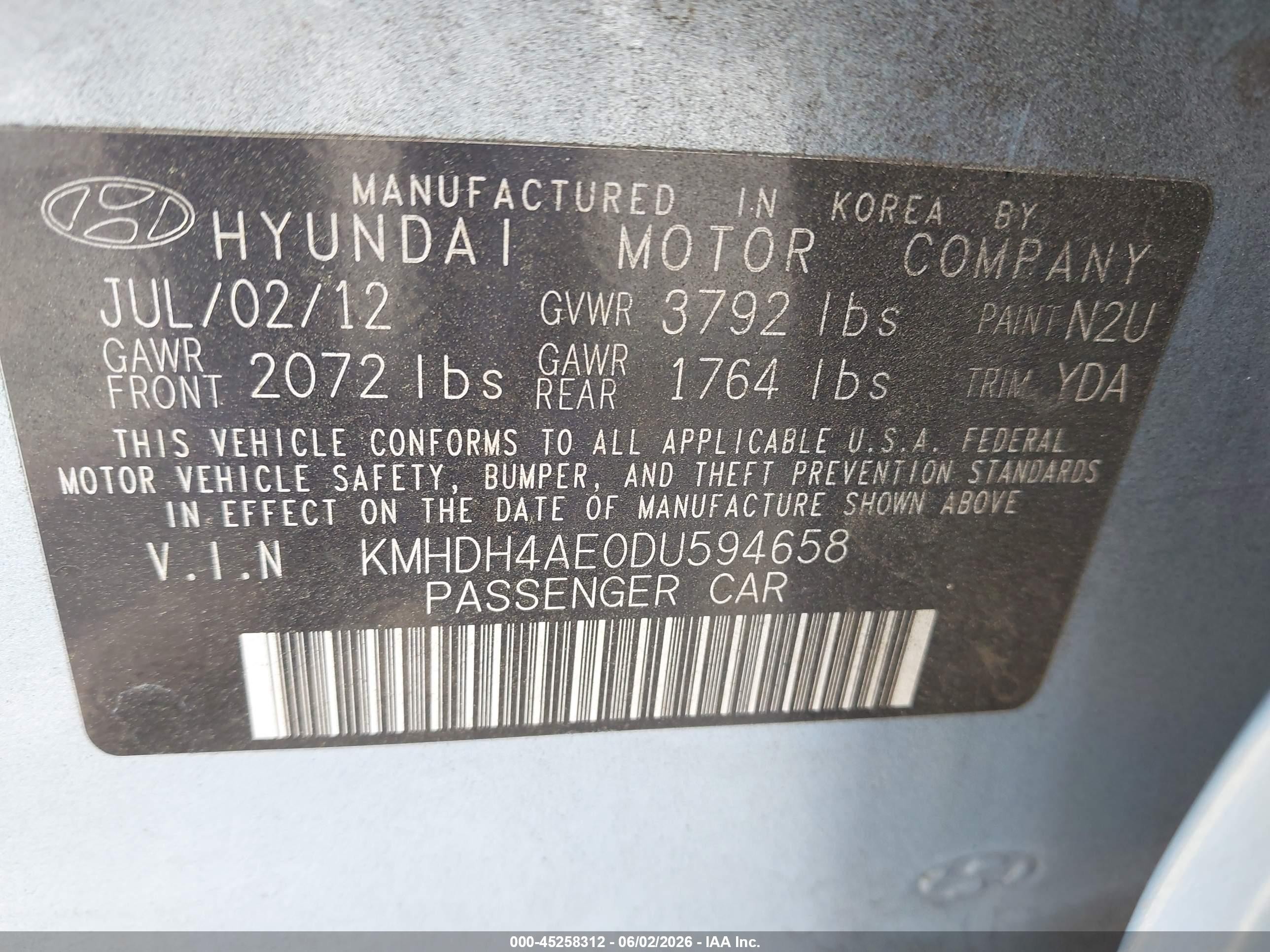 2013 Hyundai Elantra Gls Light Blue vin: KMHDH4AE0DU594658