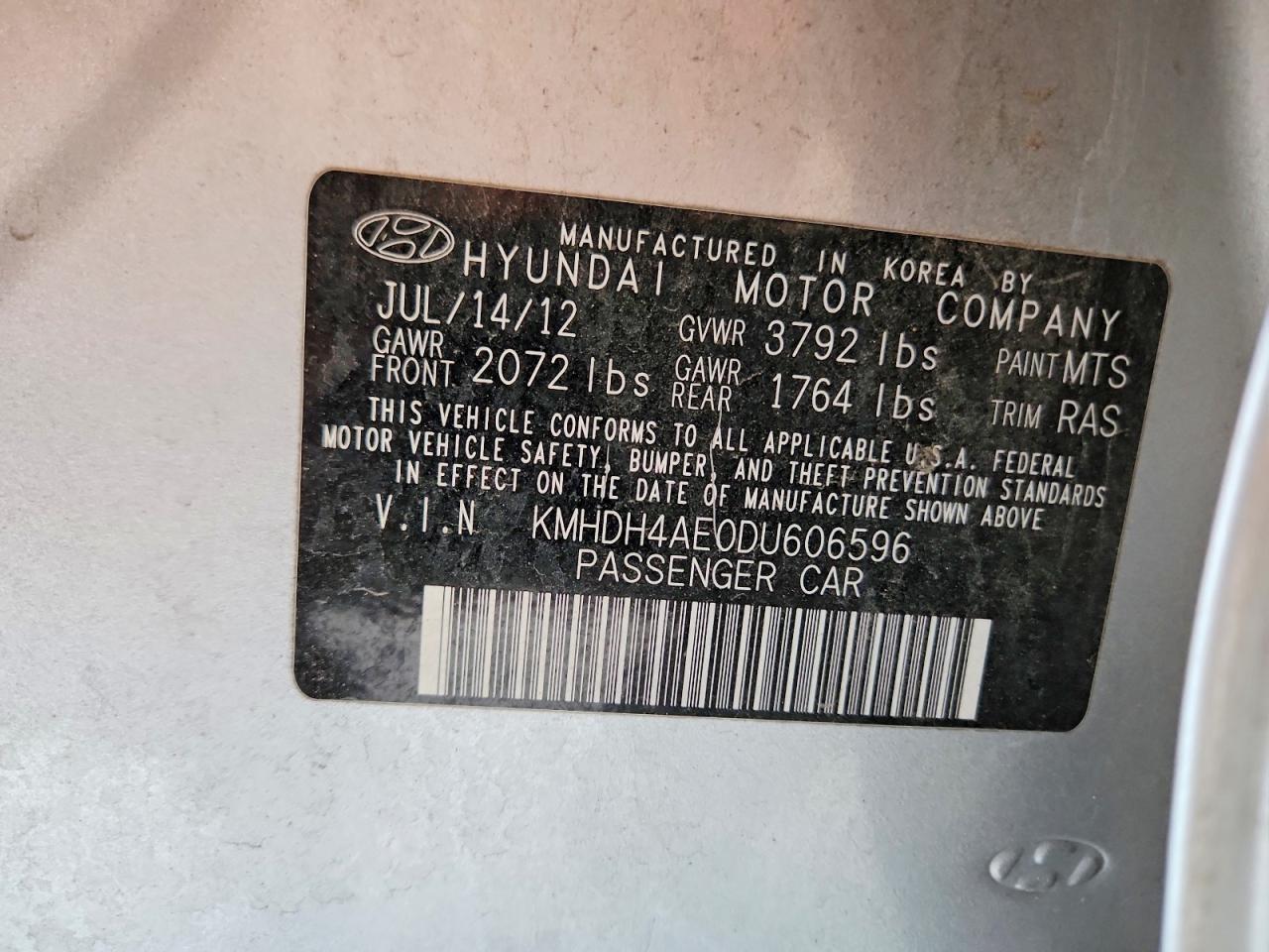 2013 Hyundai Elantra Gls Gray vin: KMHDH4AE0DU606596