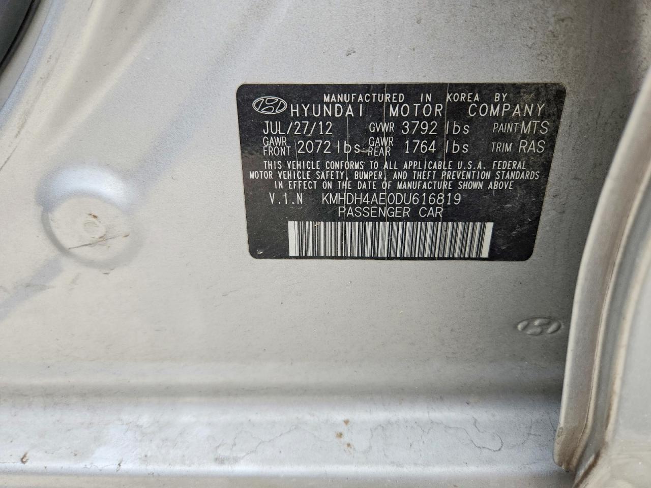 2013 Hyundai Elantra Gls Gray vin: KMHDH4AE0DU616819