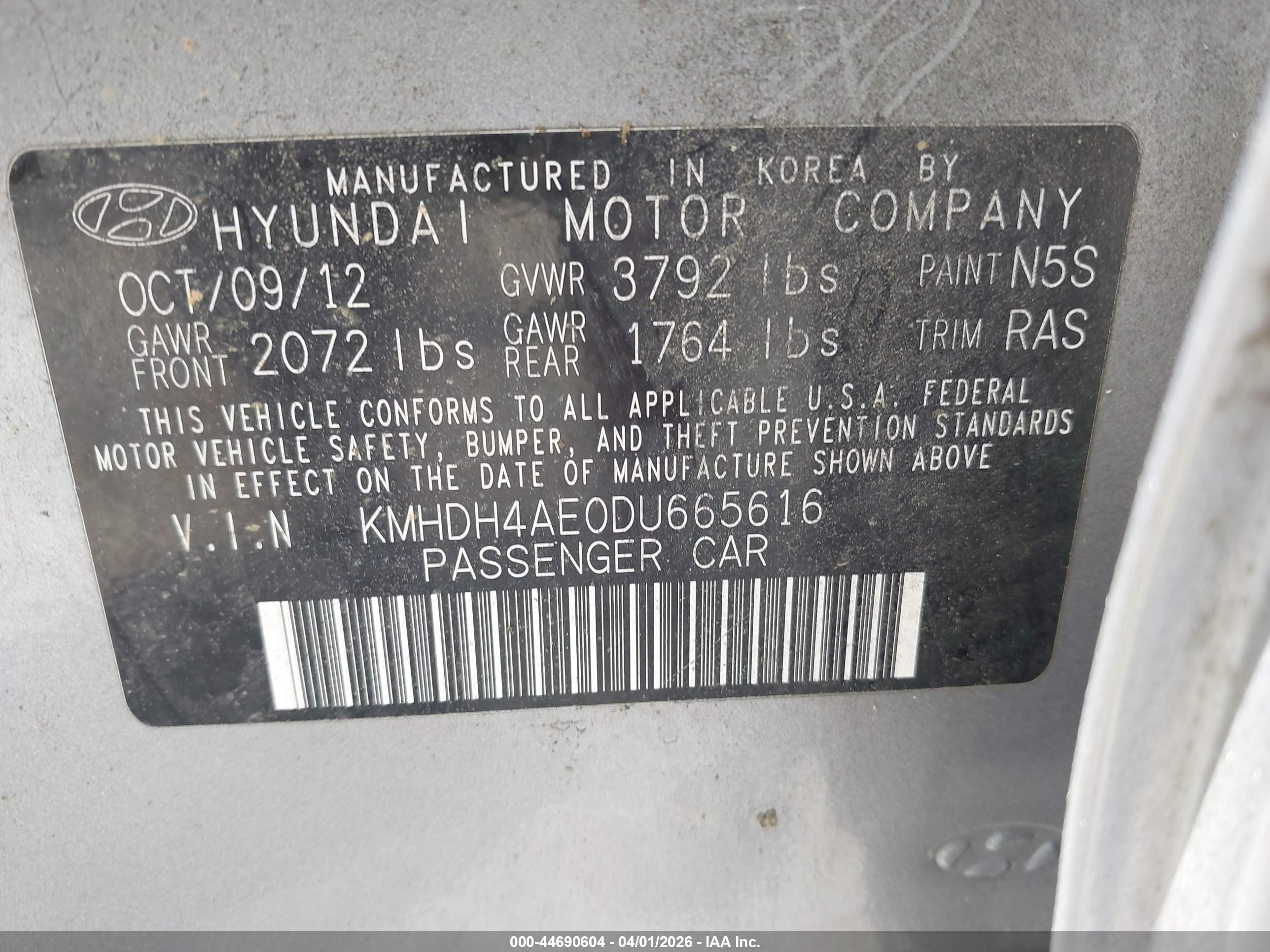 2013 Hyundai Elantra Gls Gray vin: KMHDH4AE0DU665616