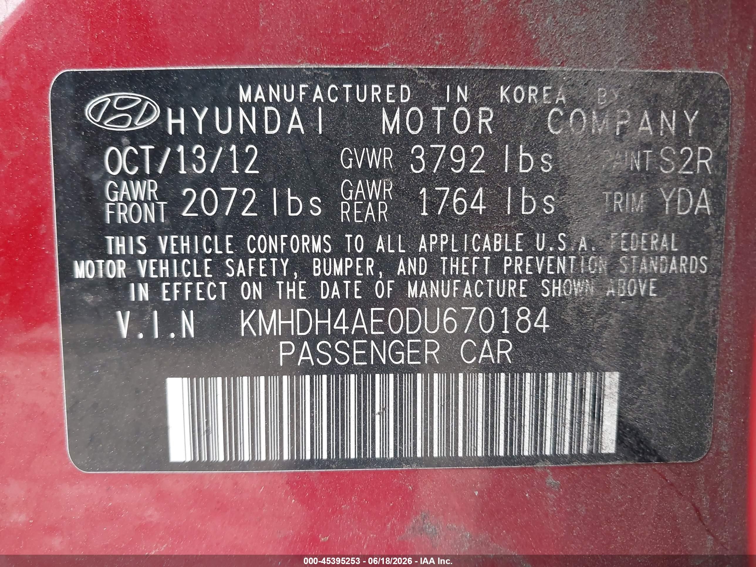2013 Hyundai Elantra Limited Burgundy vin: KMHDH4AE0DU670184