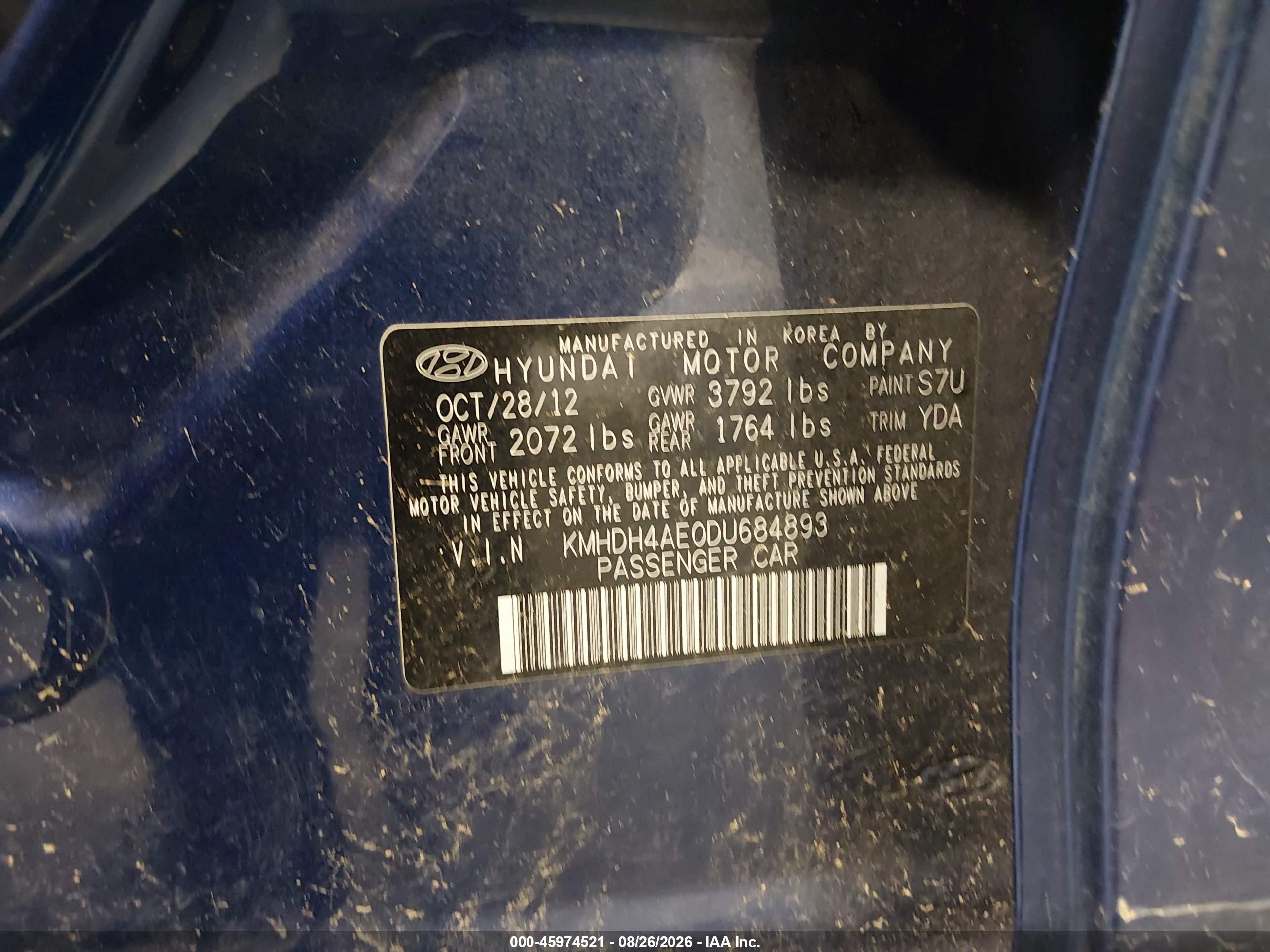 2013 Hyundai Elantra Gls Blue vin: KMHDH4AE0DU684893