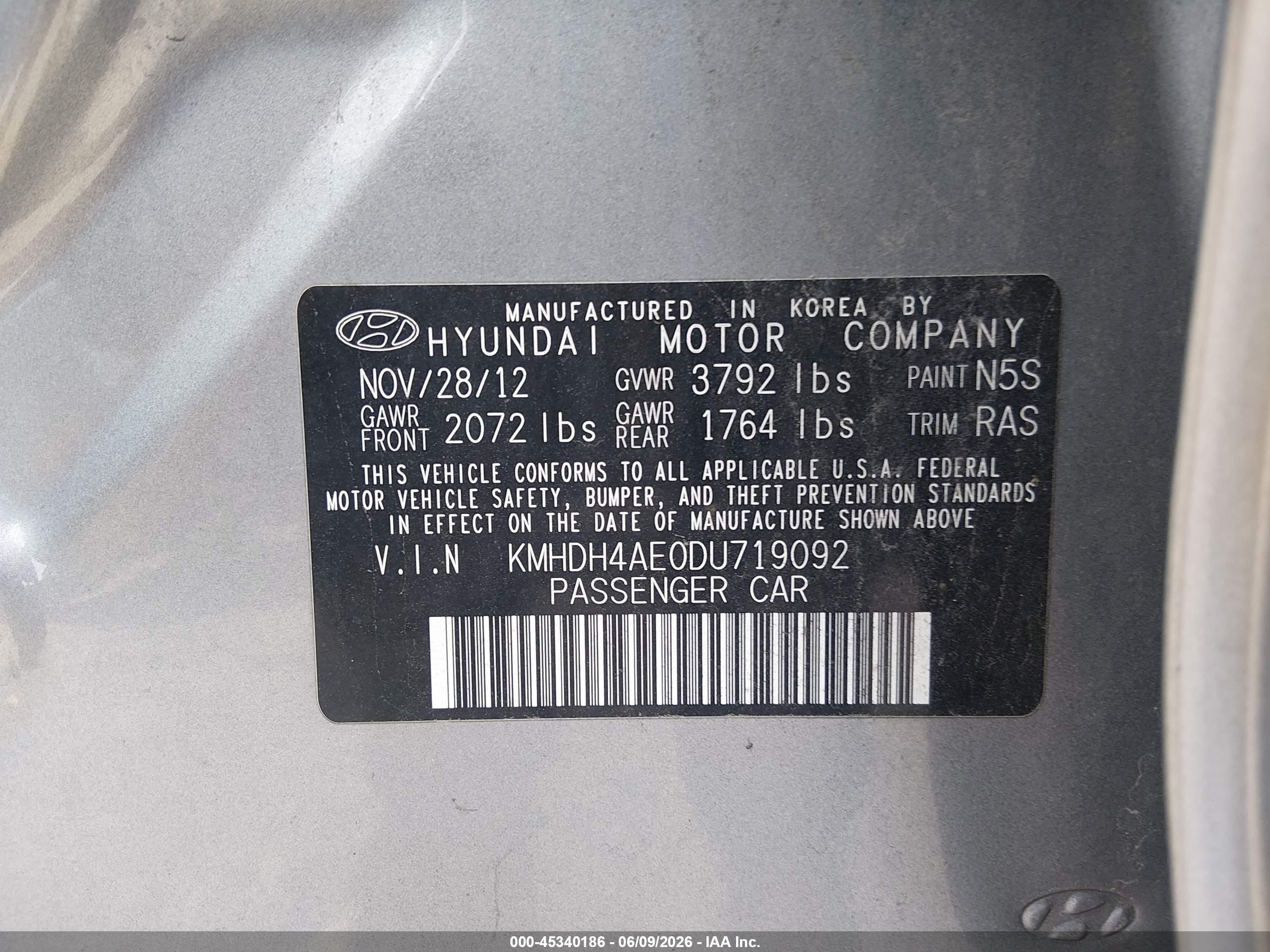 2013 Hyundai Elantra Gls Gray vin: KMHDH4AE0DU719092