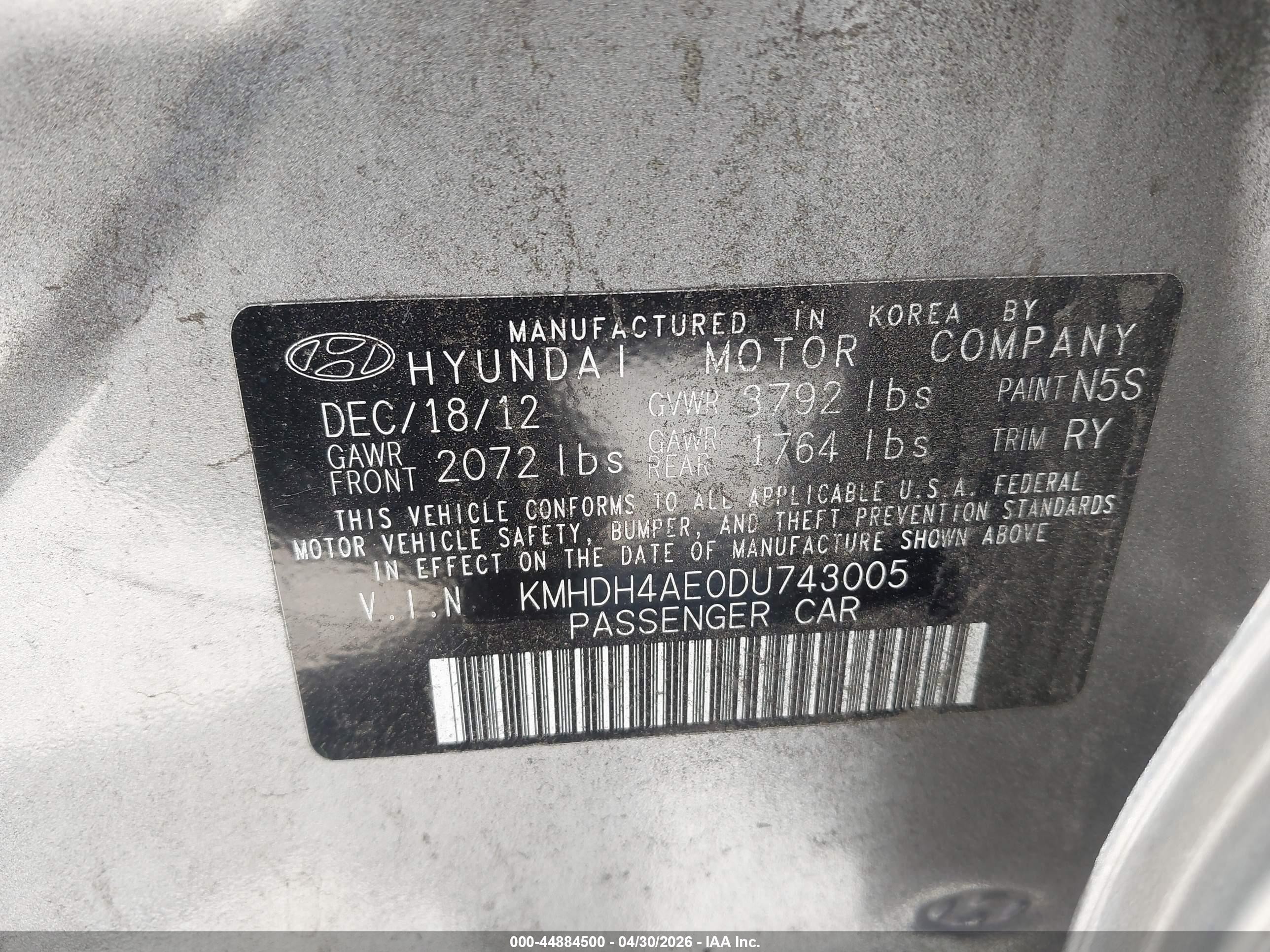2013 Hyundai Elantra Limited (ulsan Plant) Silver vin: KMHDH4AE0DU743005