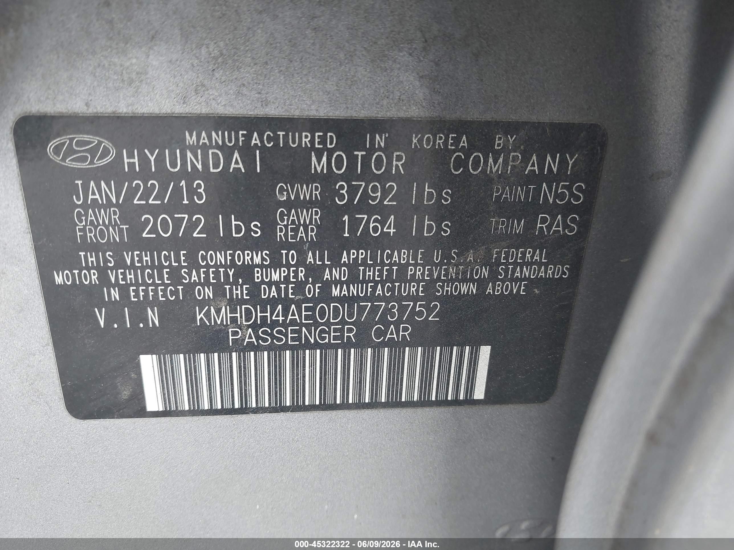 2013 Hyundai Elantra Gls Gray vin: KMHDH4AE0DU773752