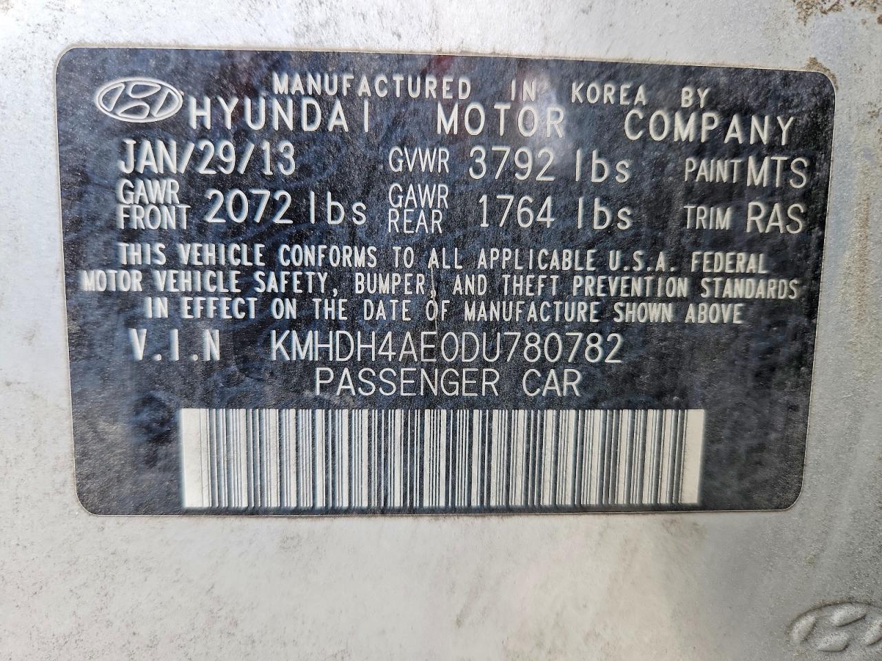2013 Hyundai Elantra Limited Silver vin: KMHDH4AE0DU780782