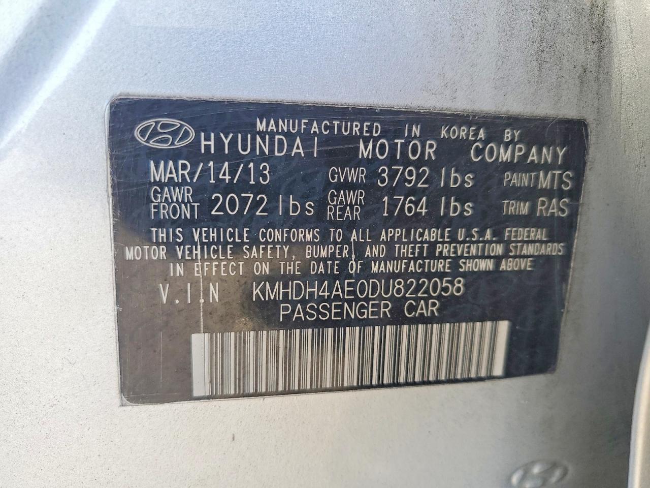 2013 Hyundai Elantra Gls Silver vin: KMHDH4AE0DU822058