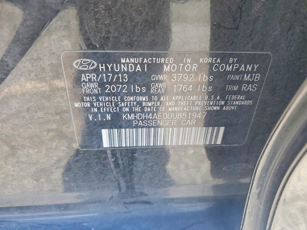 2013 Hyundai Elantra Gls Black vin: KMHDH4AE0DU851947