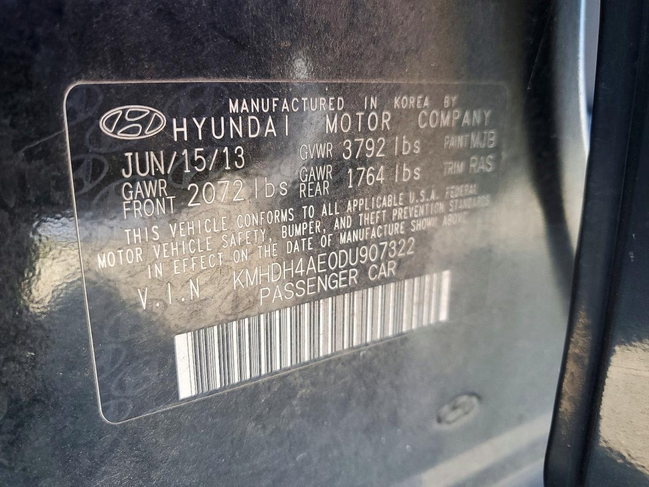 2013 Hyundai Elantra Gls Black vin: KMHDH4AE0DU907322