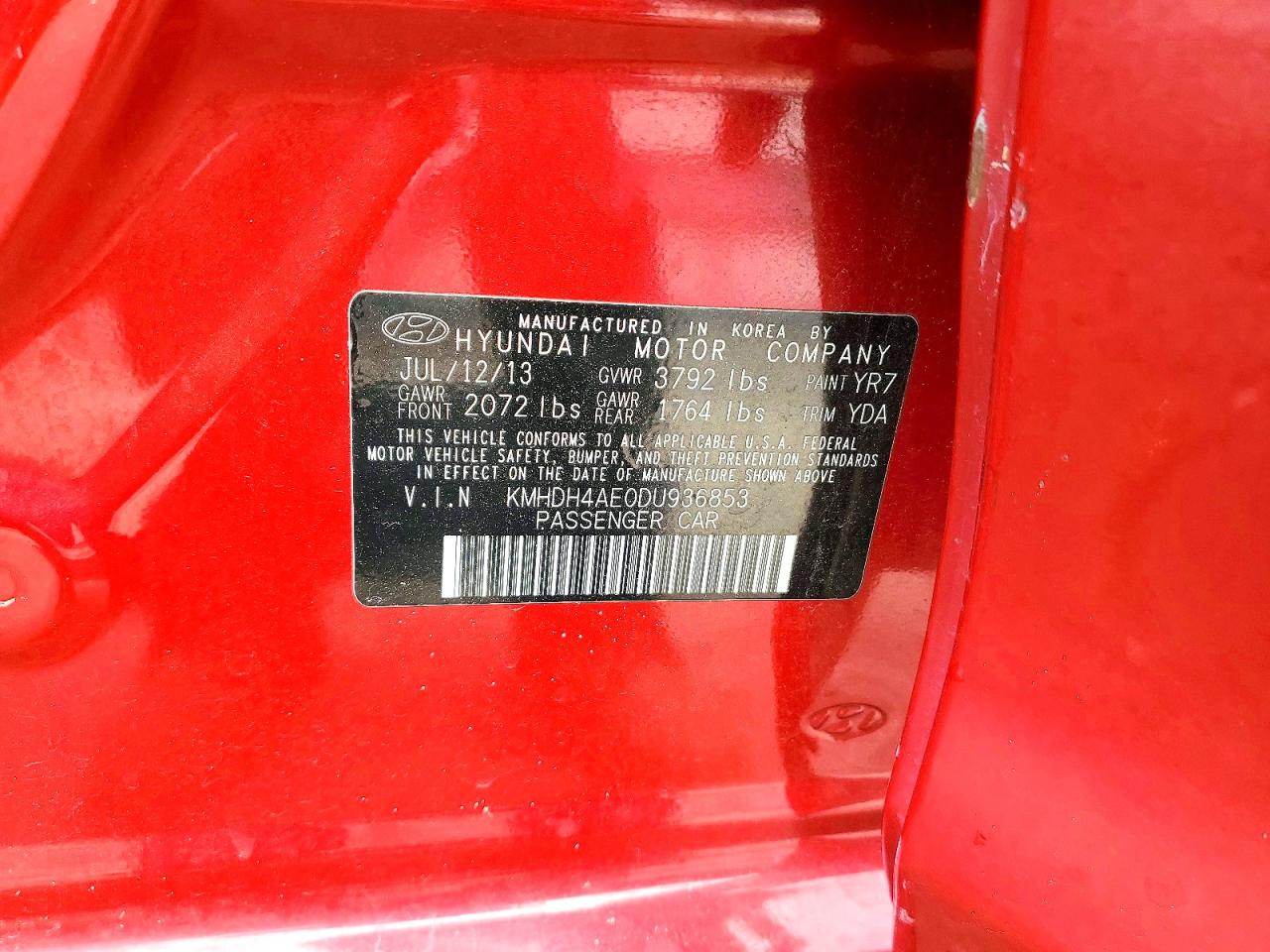 2013 Hyundai Elantra Gls Red vin: KMHDH4AE0DU936853