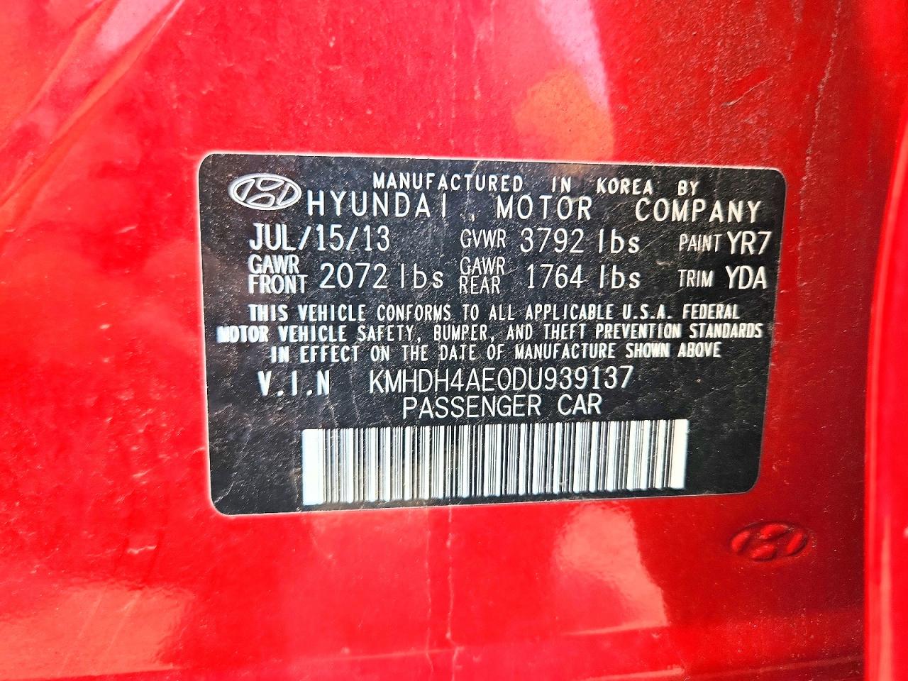 2013 Hyundai Elantra Gls Red vin: KMHDH4AE0DU939137