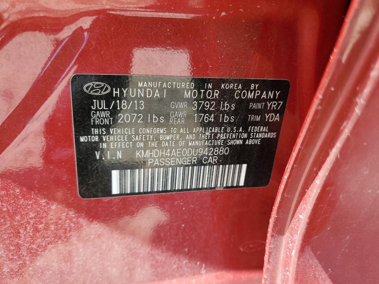 2013 Hyundai Elantra Gls Red vin: KMHDH4AE0DU942880