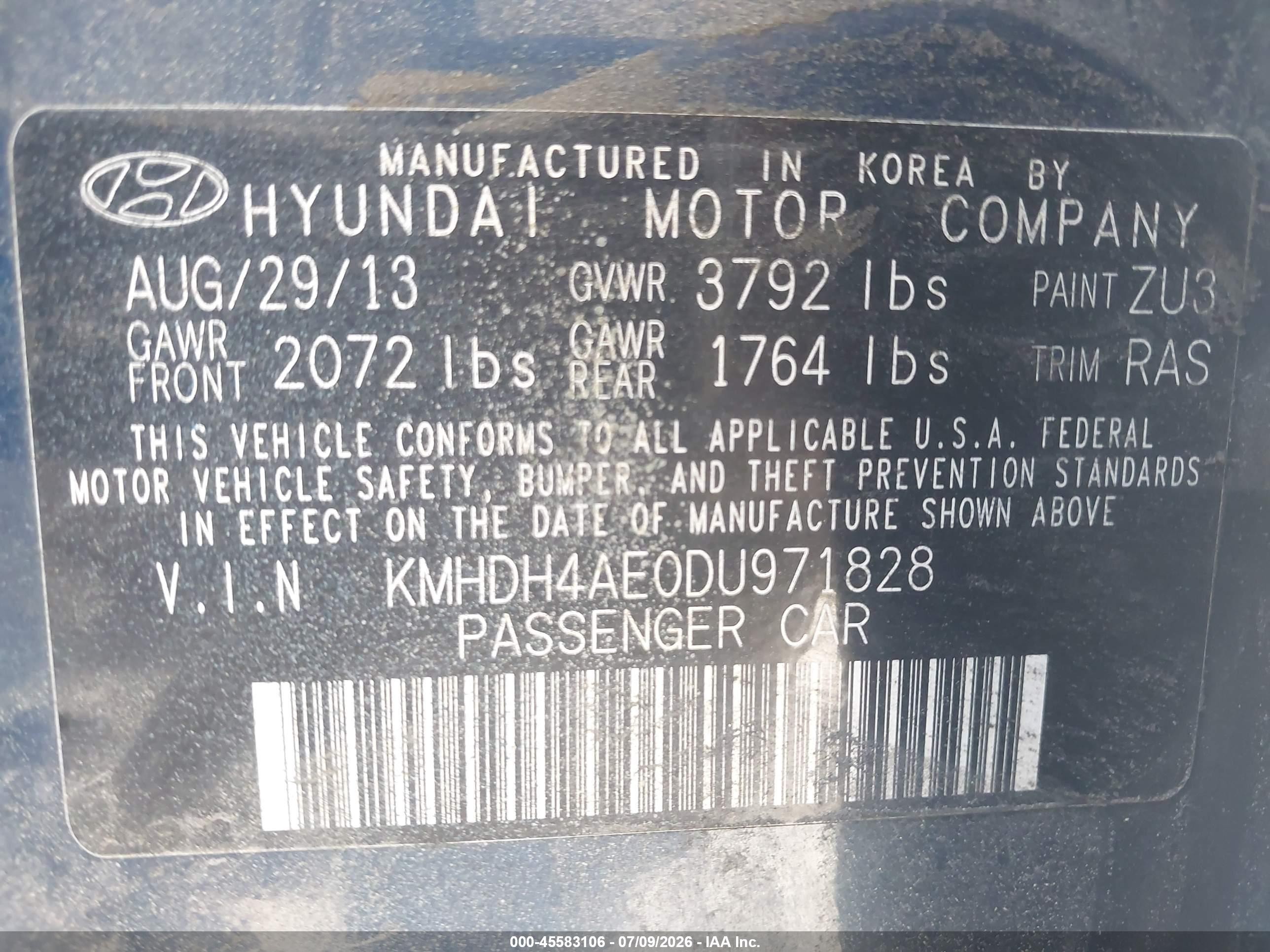 2013 Hyundai Elantra Gls Blue vin: KMHDH4AE0DU971828