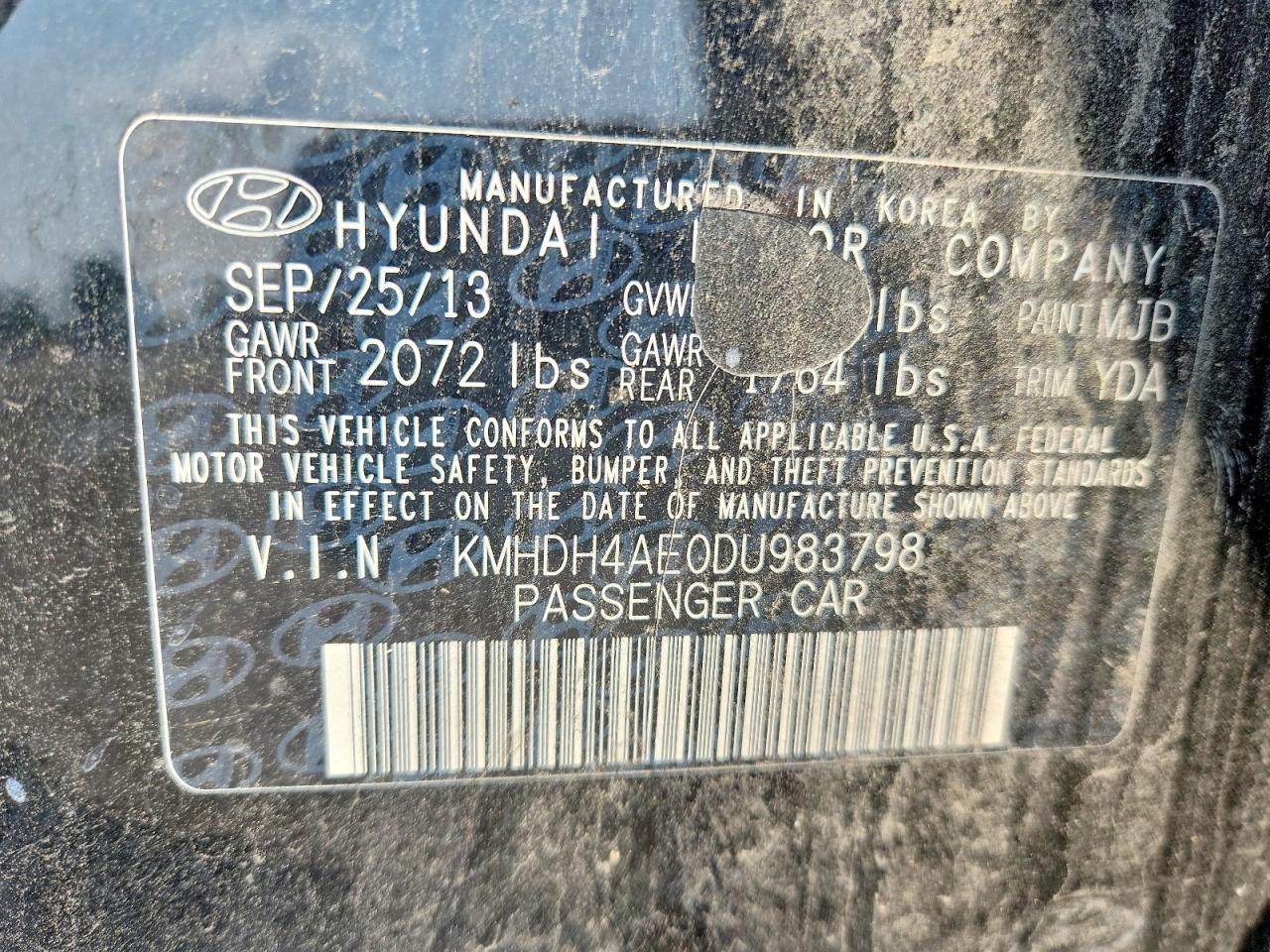 2013 Hyundai Elantra Gls Black vin: KMHDH4AE0DU983798