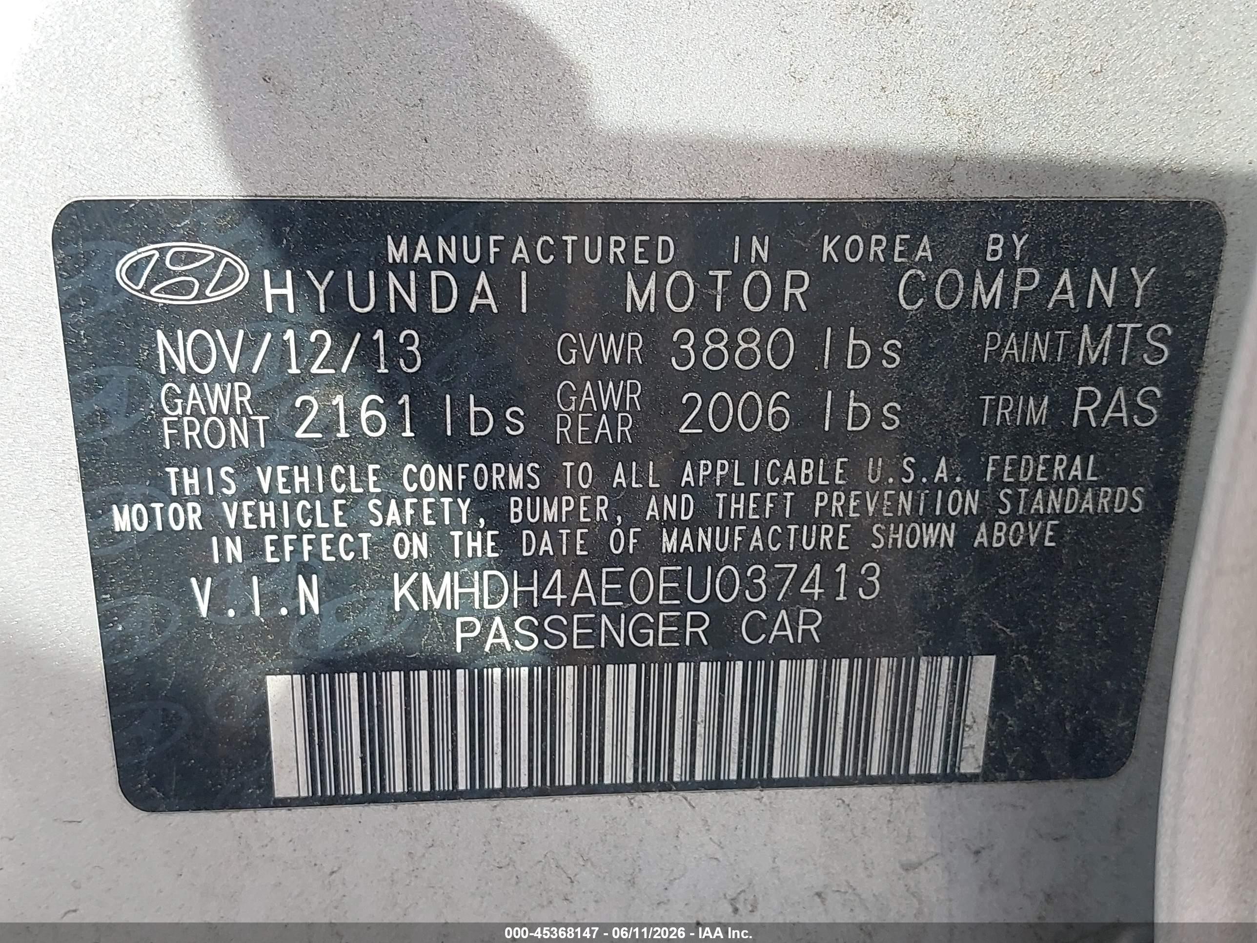 2014 Hyundai Elantra Se Silver vin: KMHDH4AE0EU037413