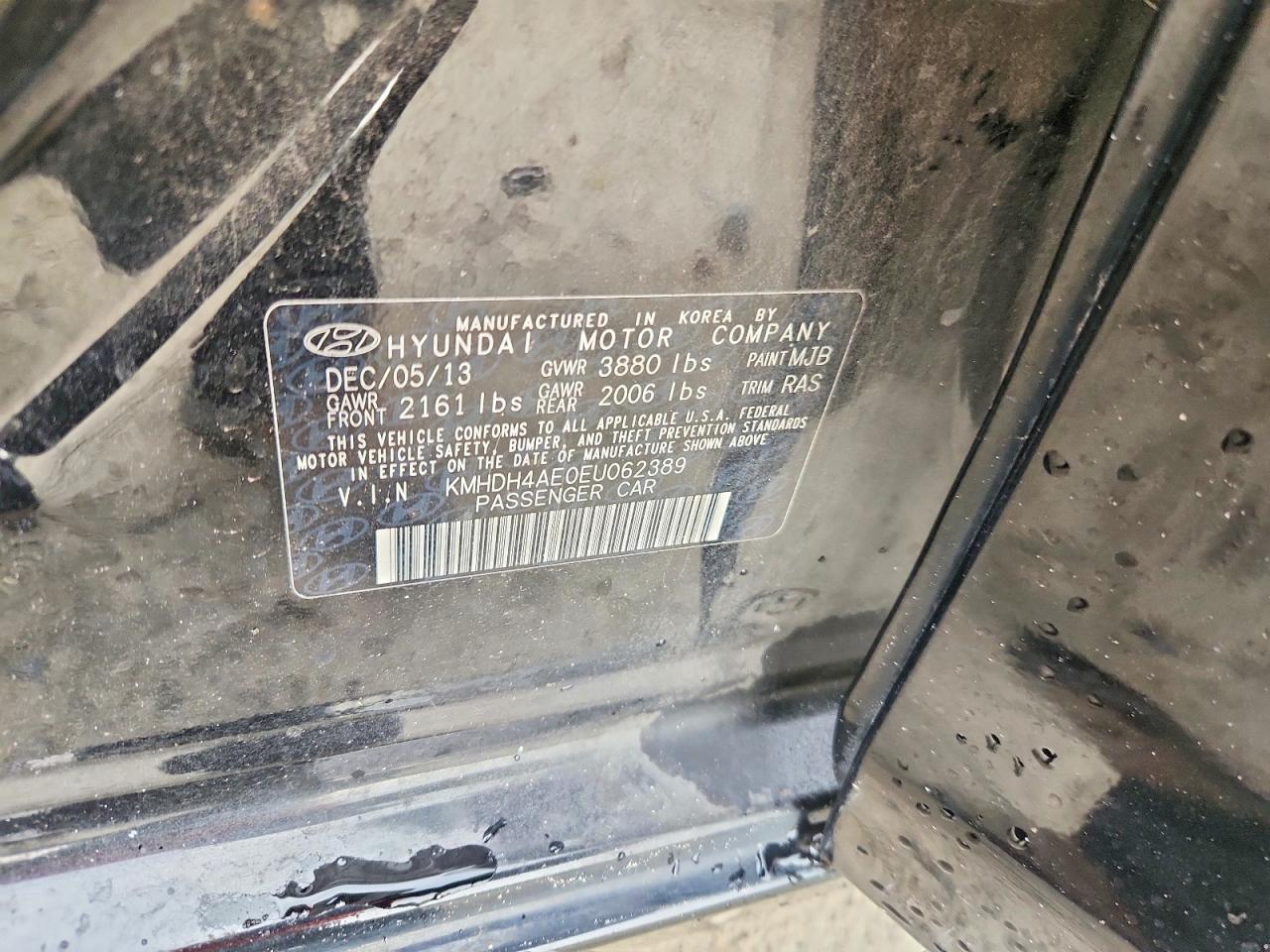 2014 Hyundai Elantra Se Черный vin: KMHDH4AE0EU062389
