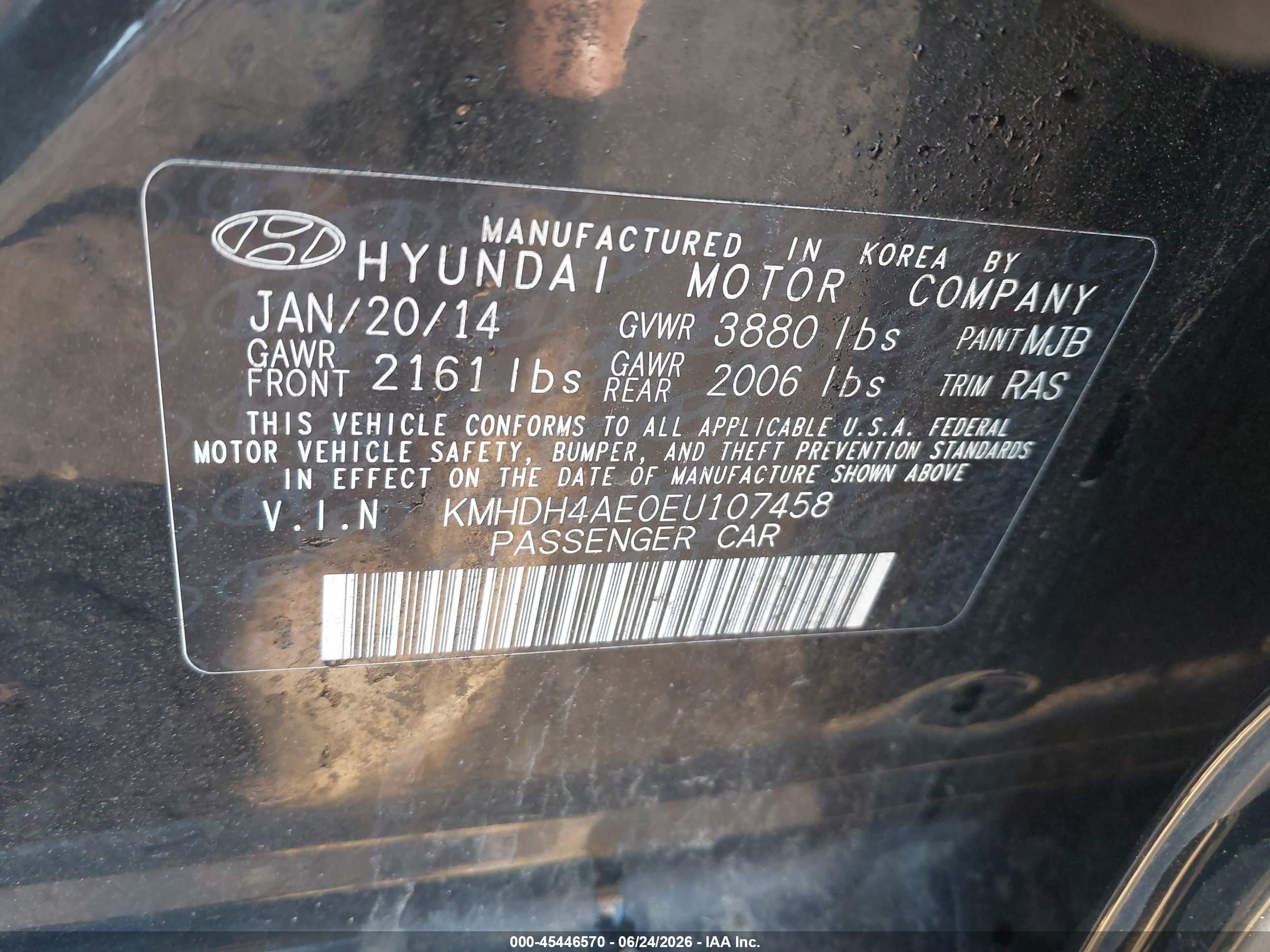 2014 Hyundai Elantra Limited Black vin: KMHDH4AE0EU107458
