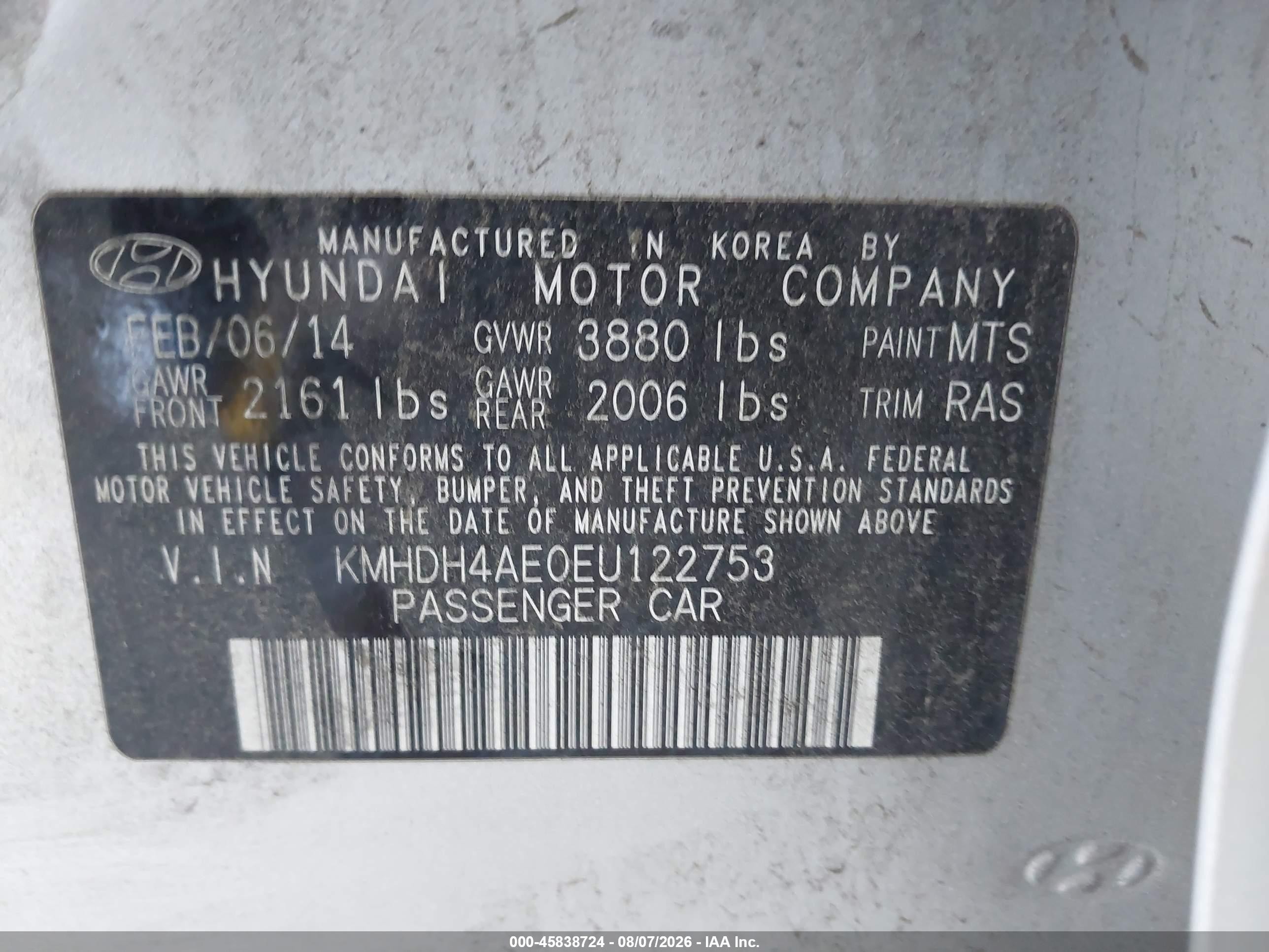 2014 Hyundai Elantra Se Silver vin: KMHDH4AE0EU122753