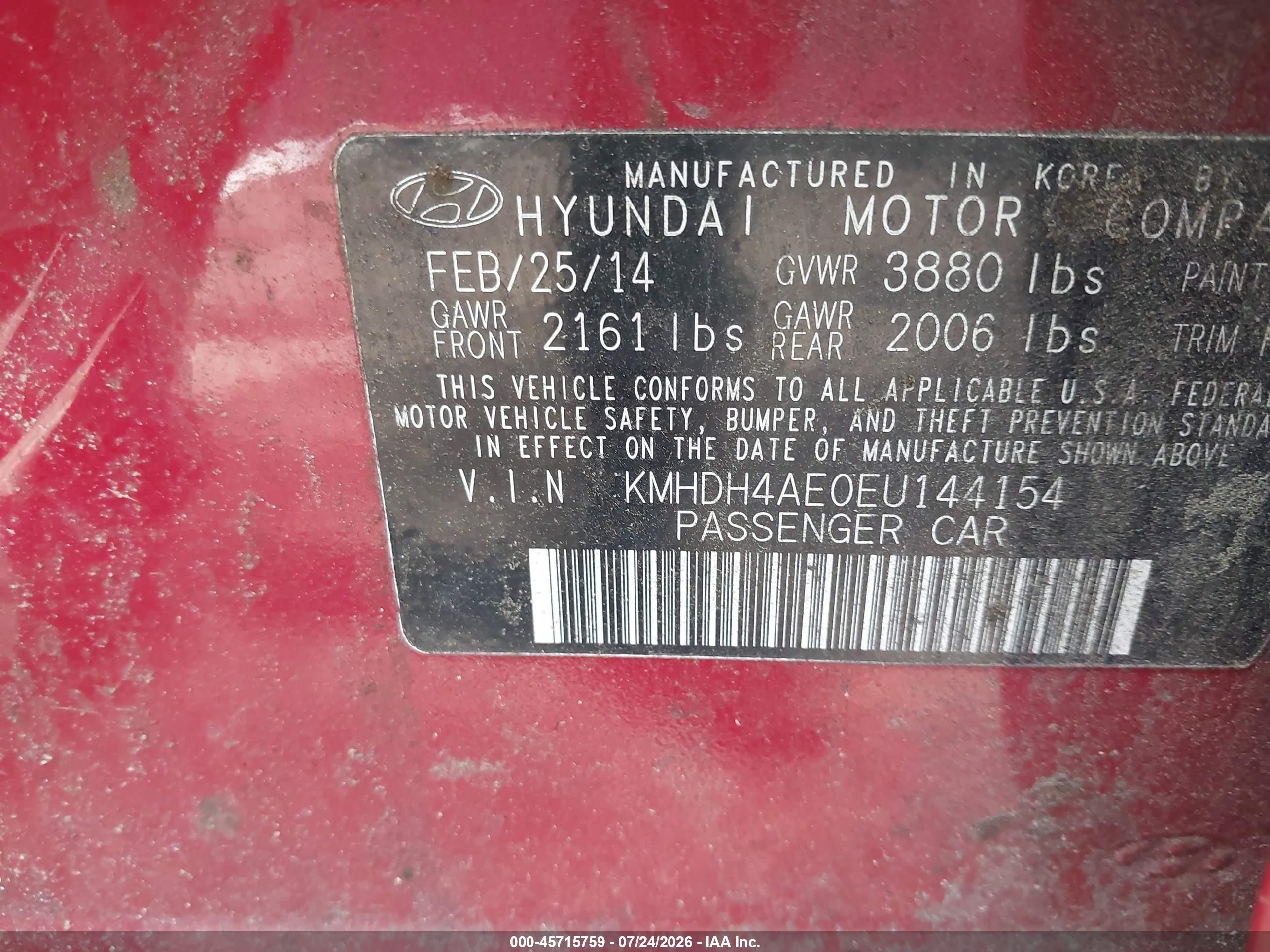 2014 Hyundai Elantra Se Red vin: KMHDH4AE0EU144154