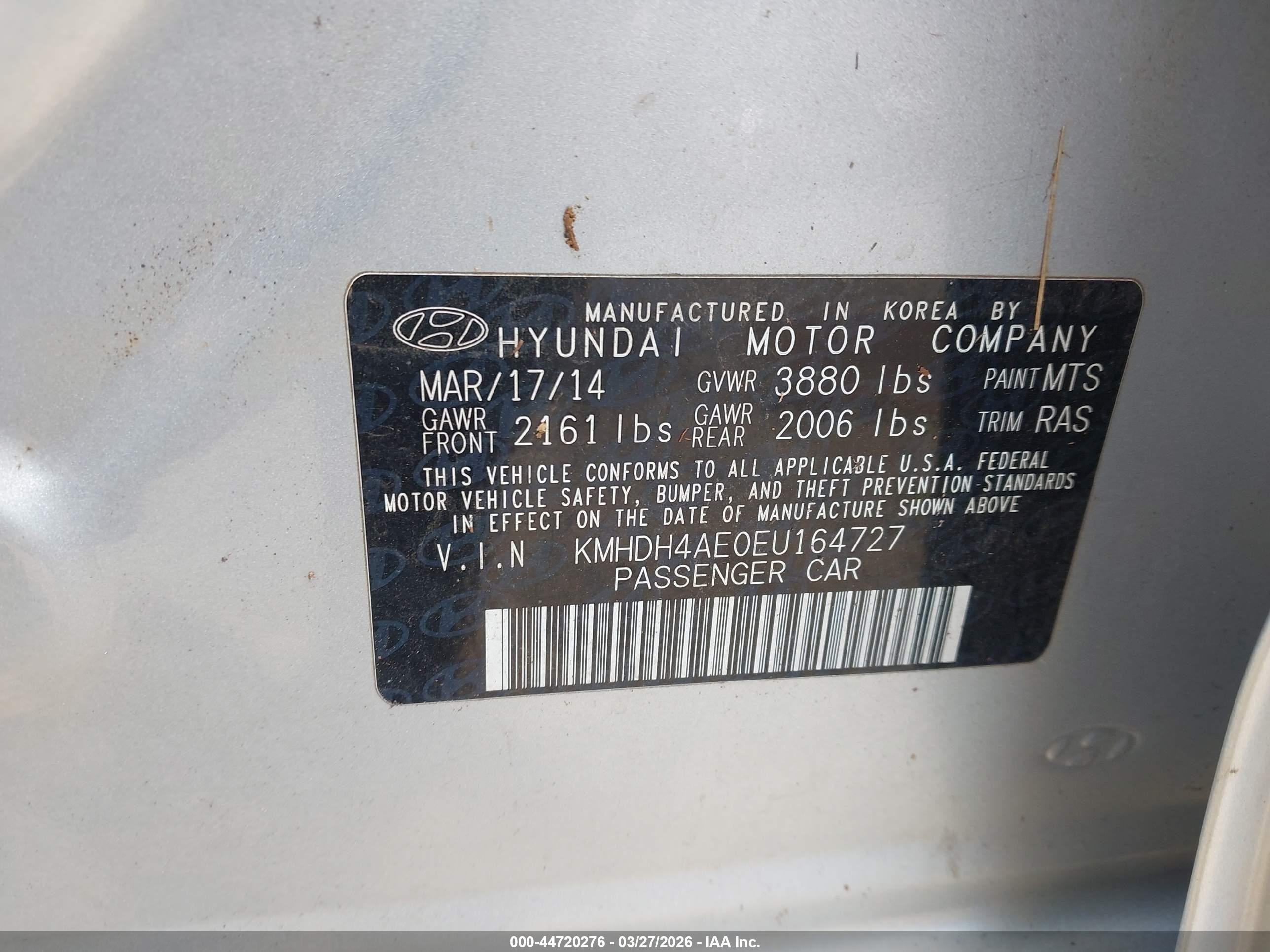 2014 Hyundai Elantra Se Серебряный vin: KMHDH4AE0EU164727