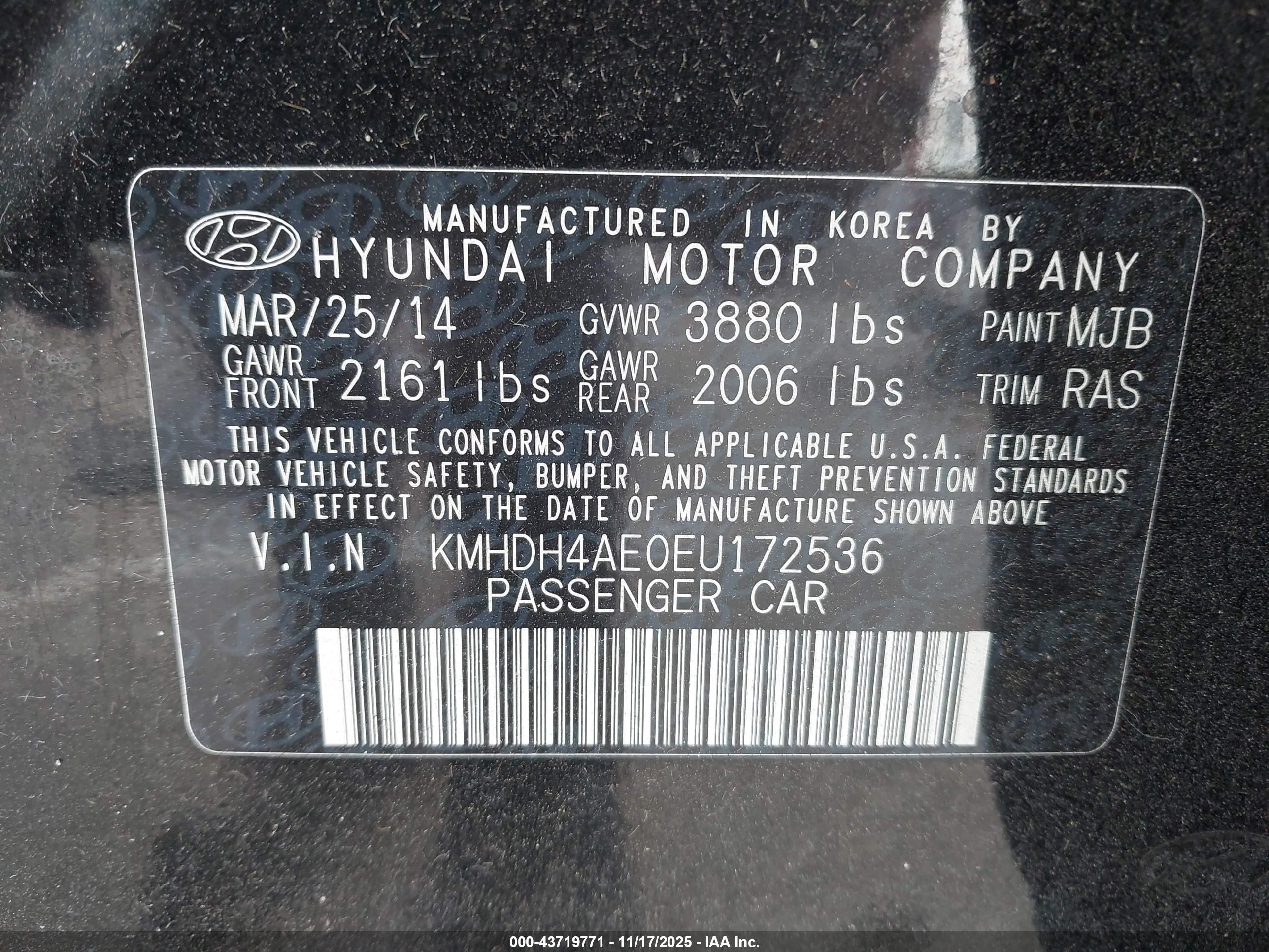 2014 Hyundai Elantra Se Black vin: KMHDH4AE0EU172536