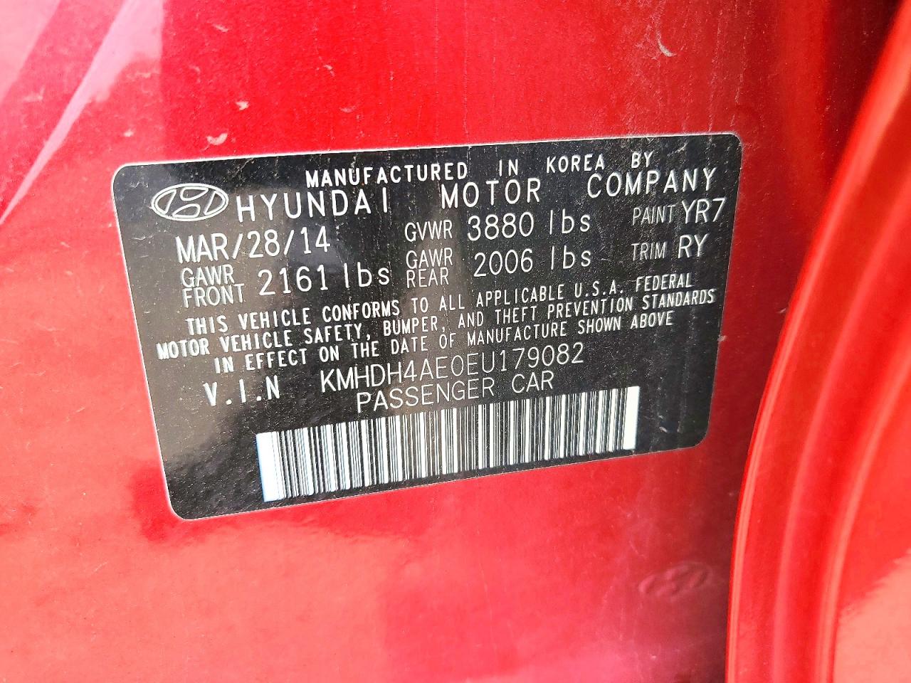 2014 Hyundai Elantra Limited Red vin: KMHDH4AE0EU179082