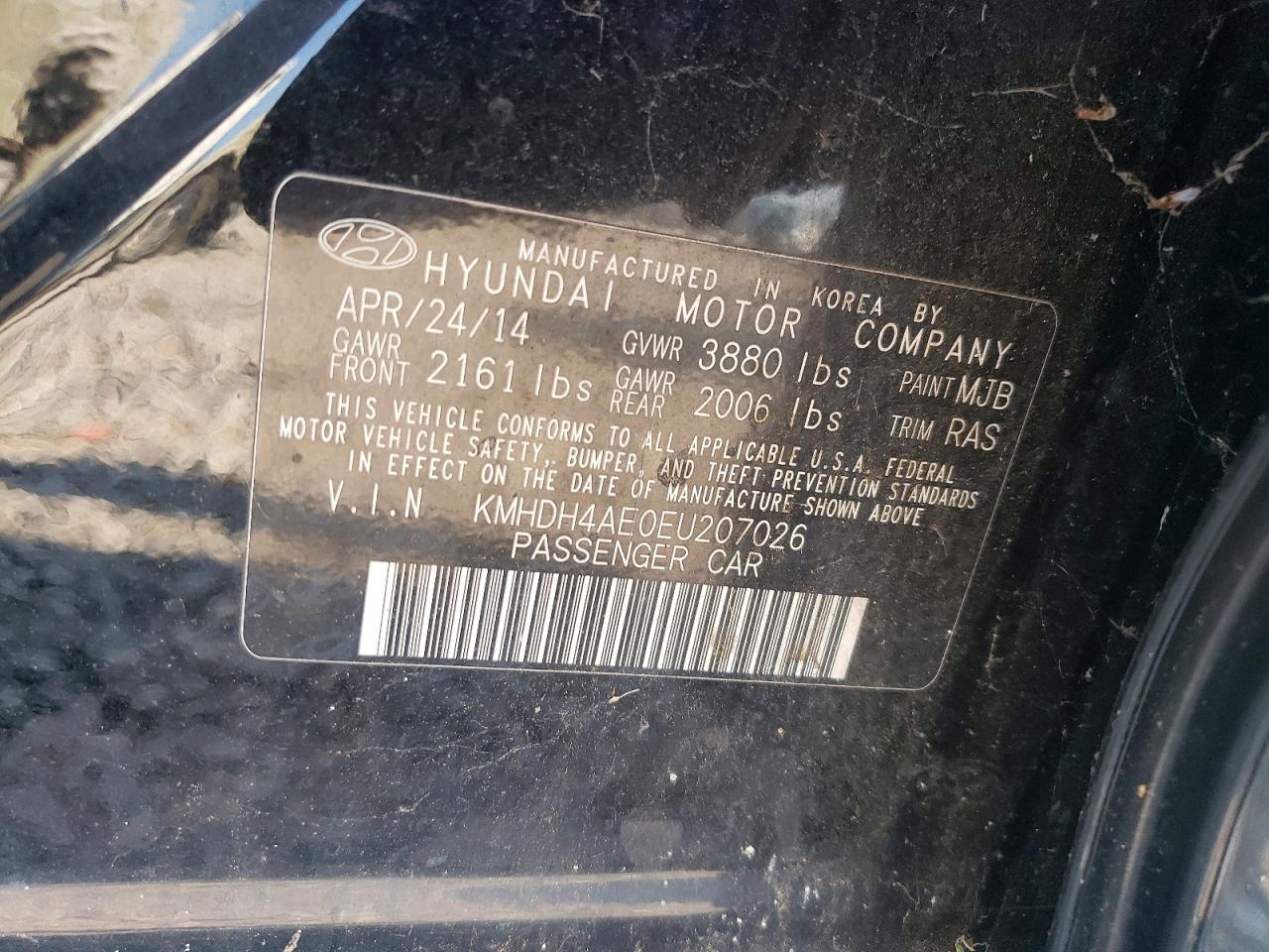 2014 Hyundai Elantra Se Black vin: KMHDH4AE0EU207026