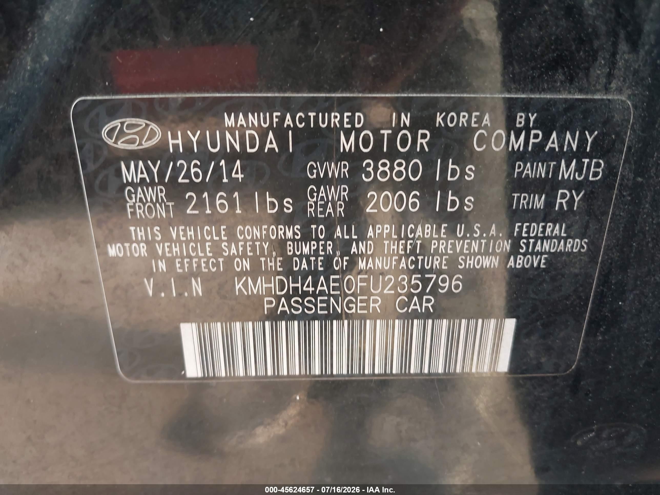 2015 Hyundai Elantra Se Black vin: KMHDH4AE0FU235796