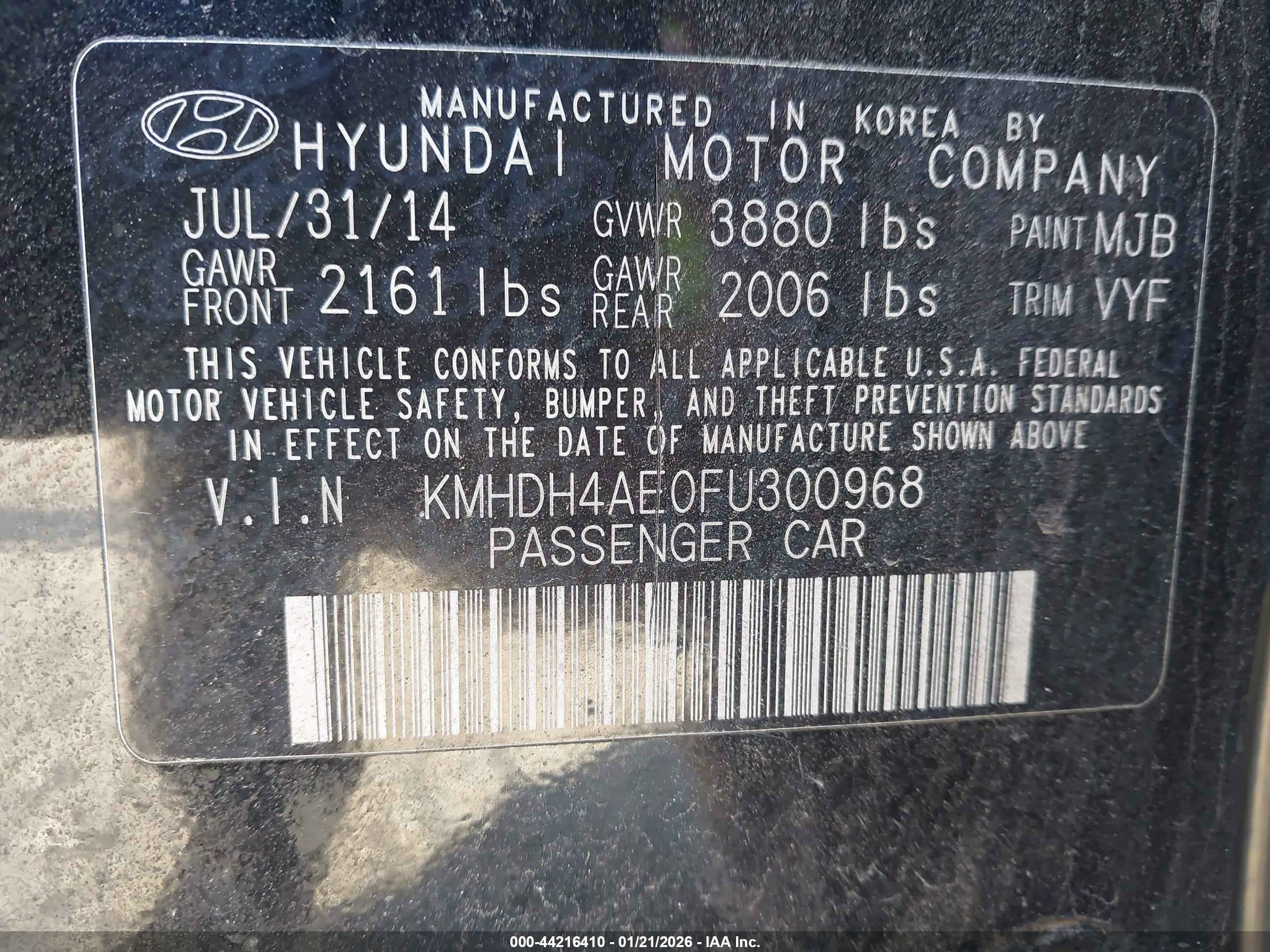 2015 Hyundai Elantra Se Черный vin: KMHDH4AE0FU300968