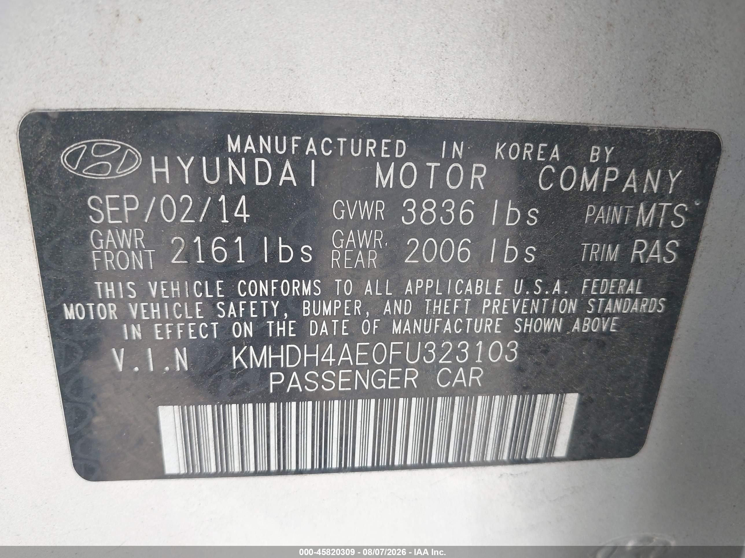 2015 Hyundai Elantra Se Gray vin: KMHDH4AE0FU323103