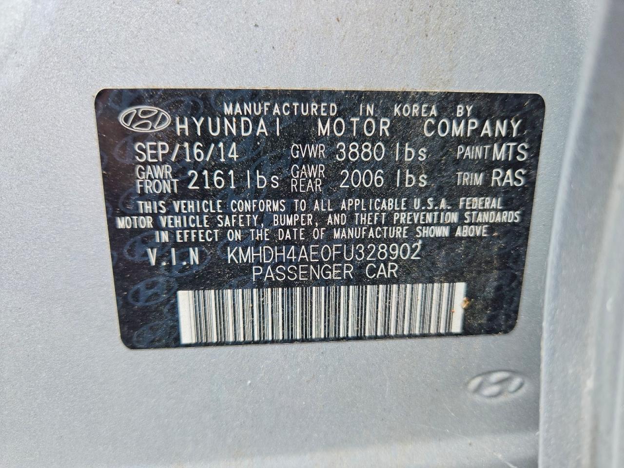 2015 Hyundai Elantra Se Серебряный vin: KMHDH4AE0FU328902
