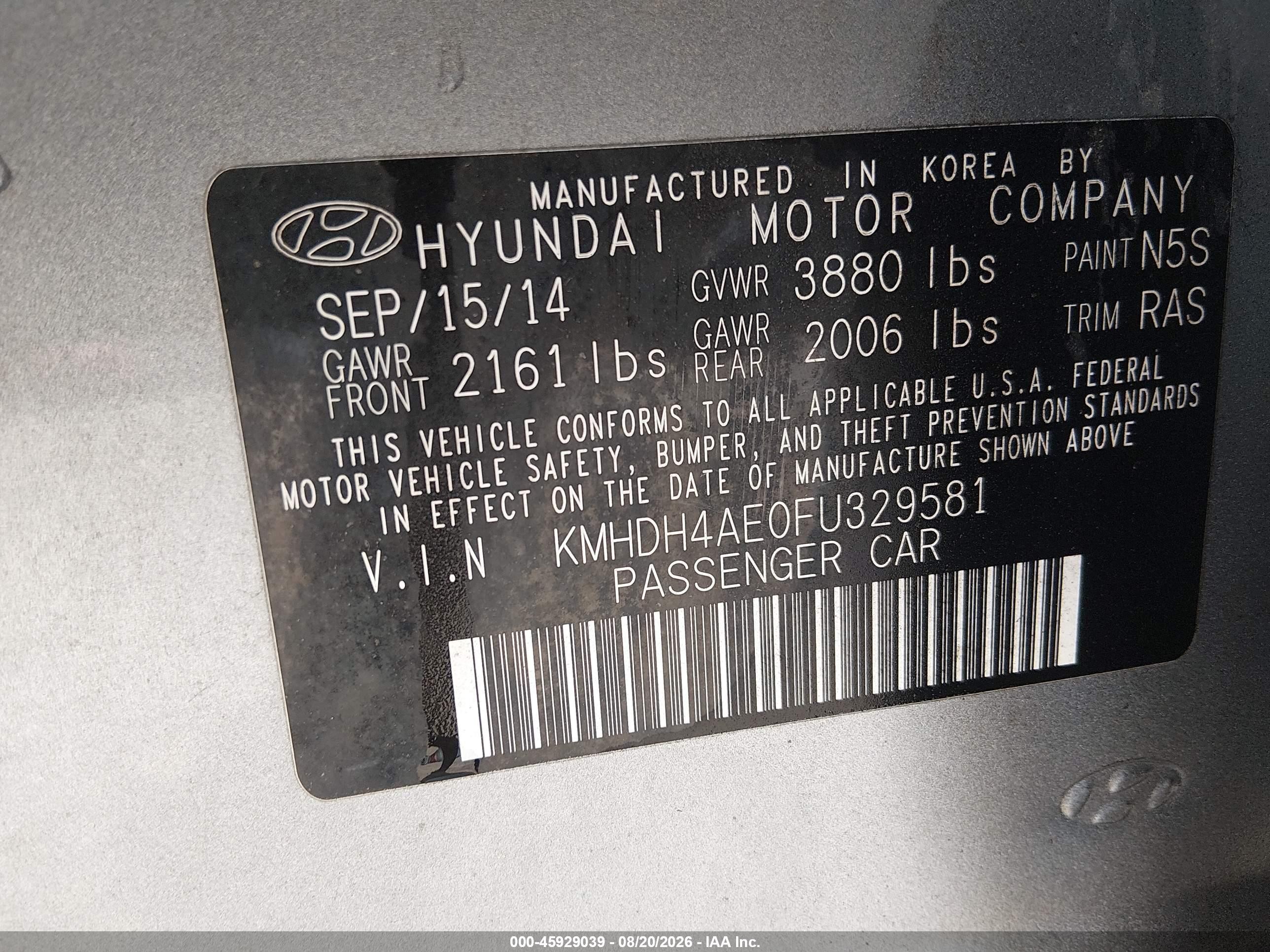 2015 Hyundai Elantra Se Серый vin: KMHDH4AE0FU329581