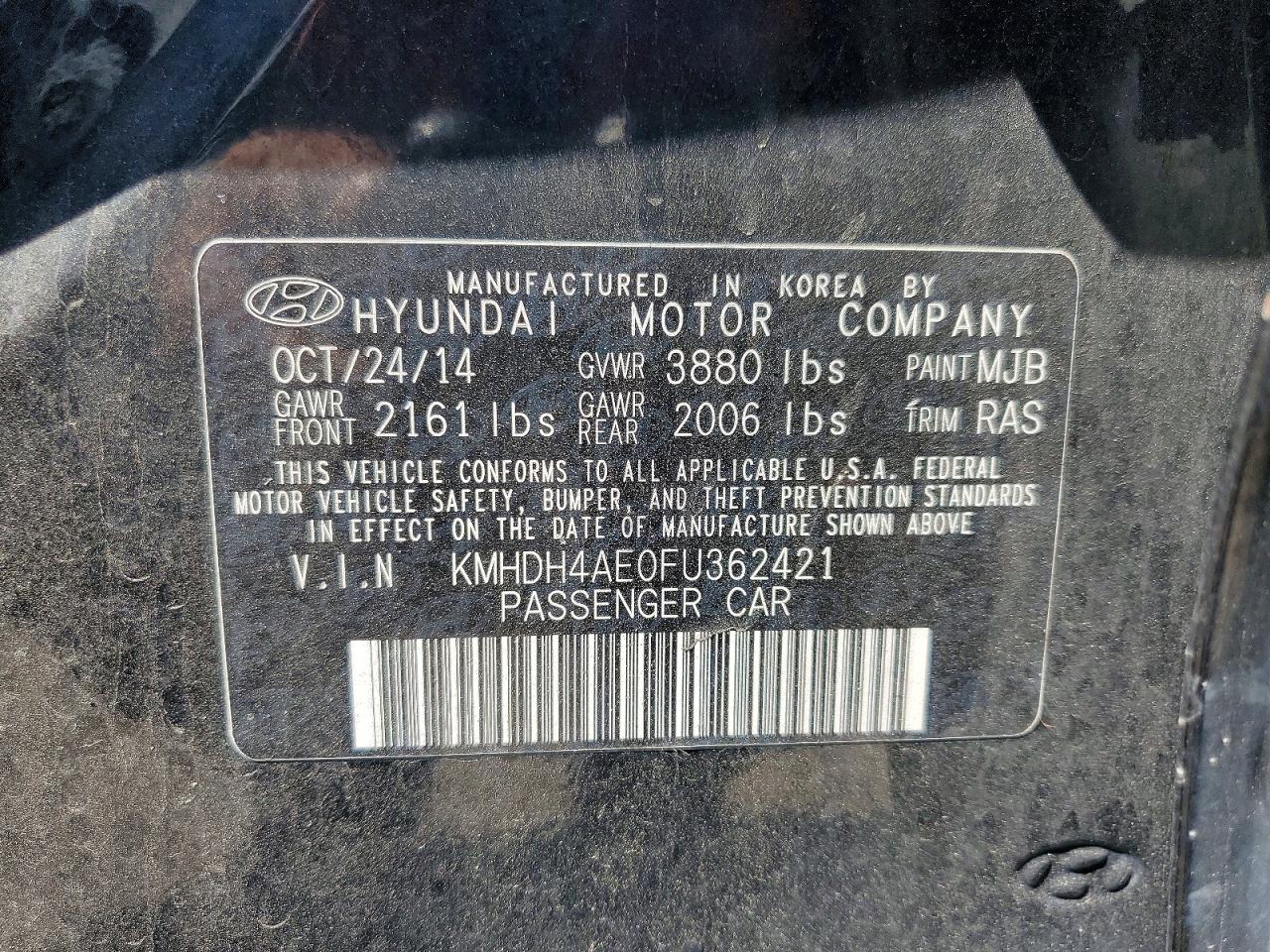 2015 Hyundai Elantra Se Black vin: KMHDH4AE0FU362421