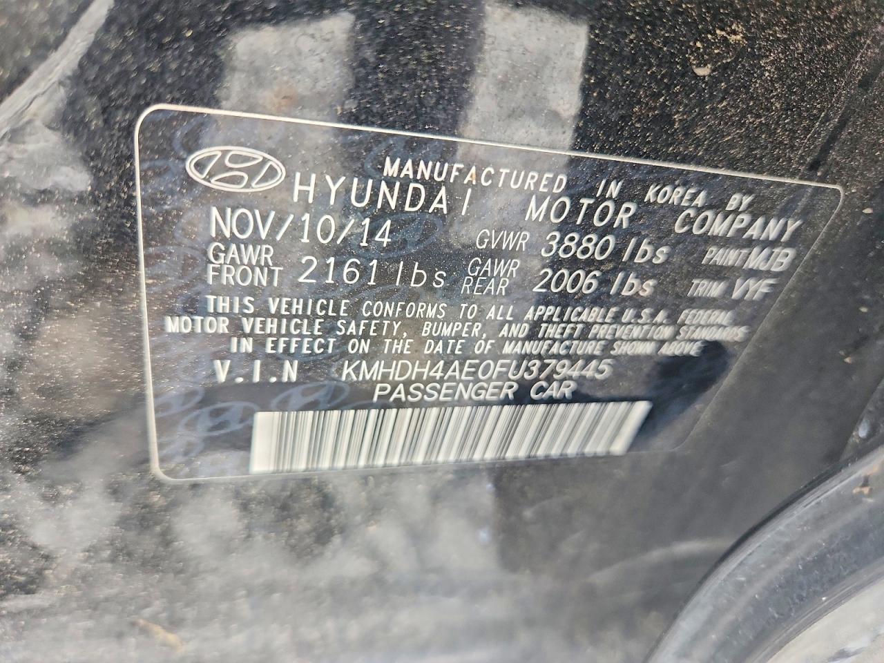 2015 Hyundai Elantra Se Black vin: KMHDH4AE0FU379445
