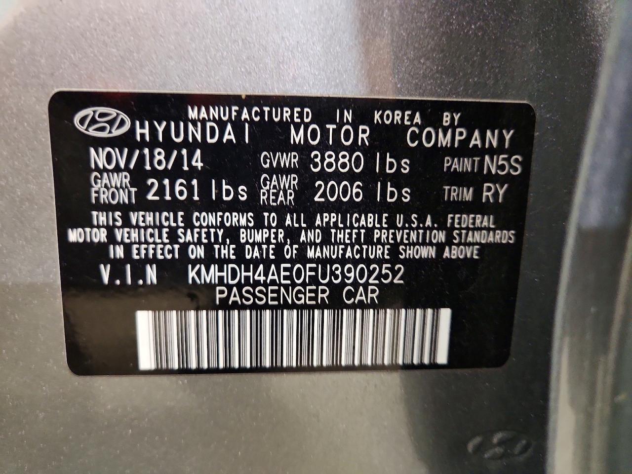 2015 Hyundai Elantra Limited Gray vin: KMHDH4AE0FU390252