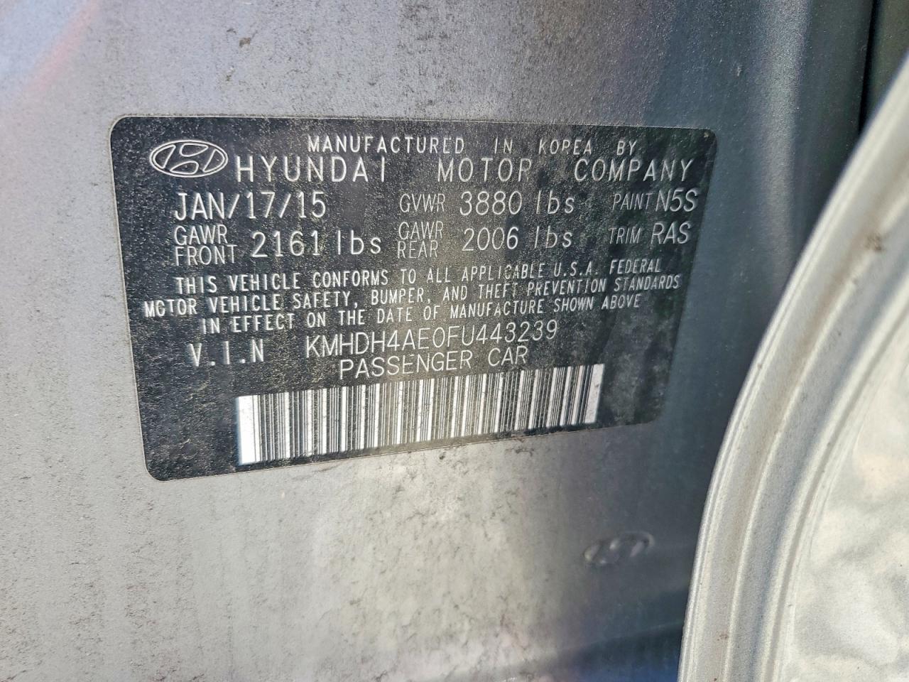 2015 Hyundai Elantra Se Silver vin: KMHDH4AE0FU443239