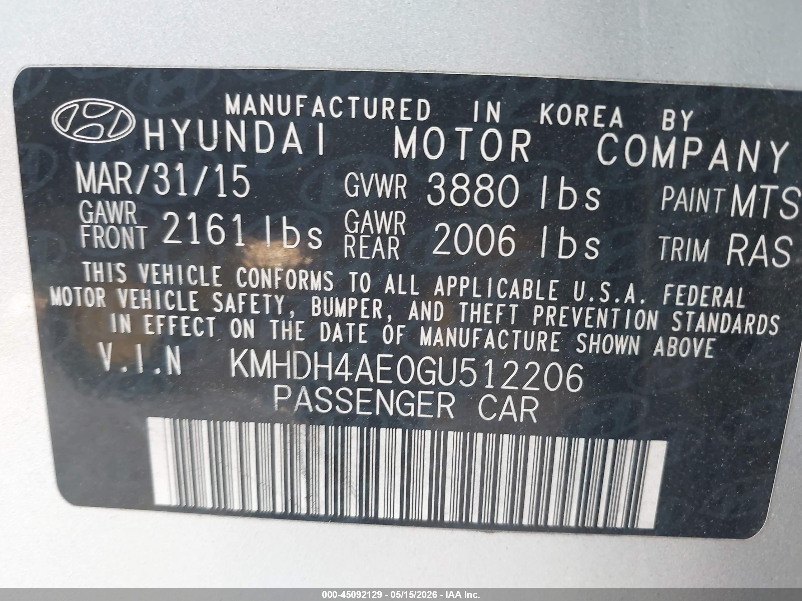 2016 Hyundai Elantra Se Silver vin: KMHDH4AE0GU512206