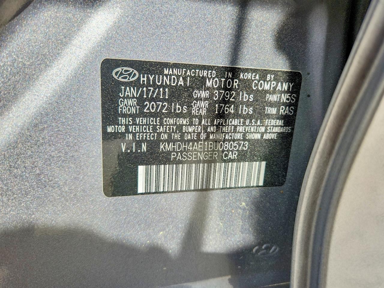 2011 Hyundai Elantra Gls Gray vin: KMHDH4AE1BU080573