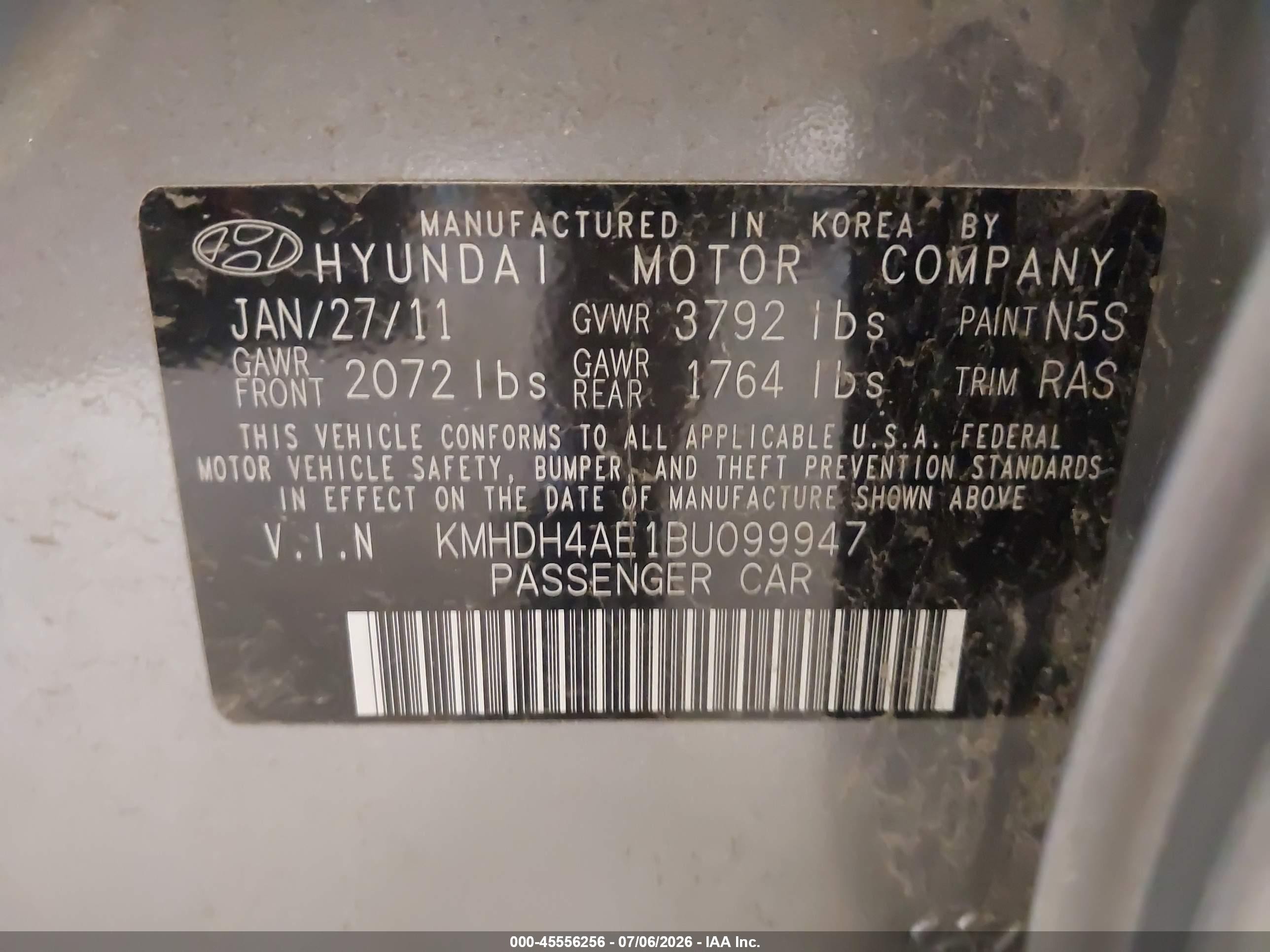 2011 Hyundai Elantra Limited (ulsan Plant) Gray vin: KMHDH4AE1BU099947