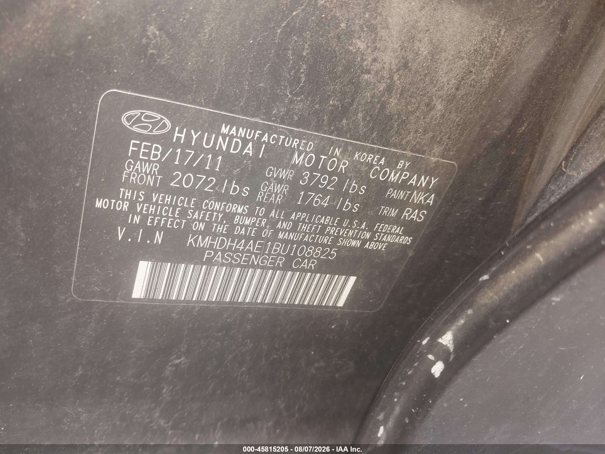 2011 Hyundai Elantra Gls (ulsan Plant) Black vin: KMHDH4AE1BU108825